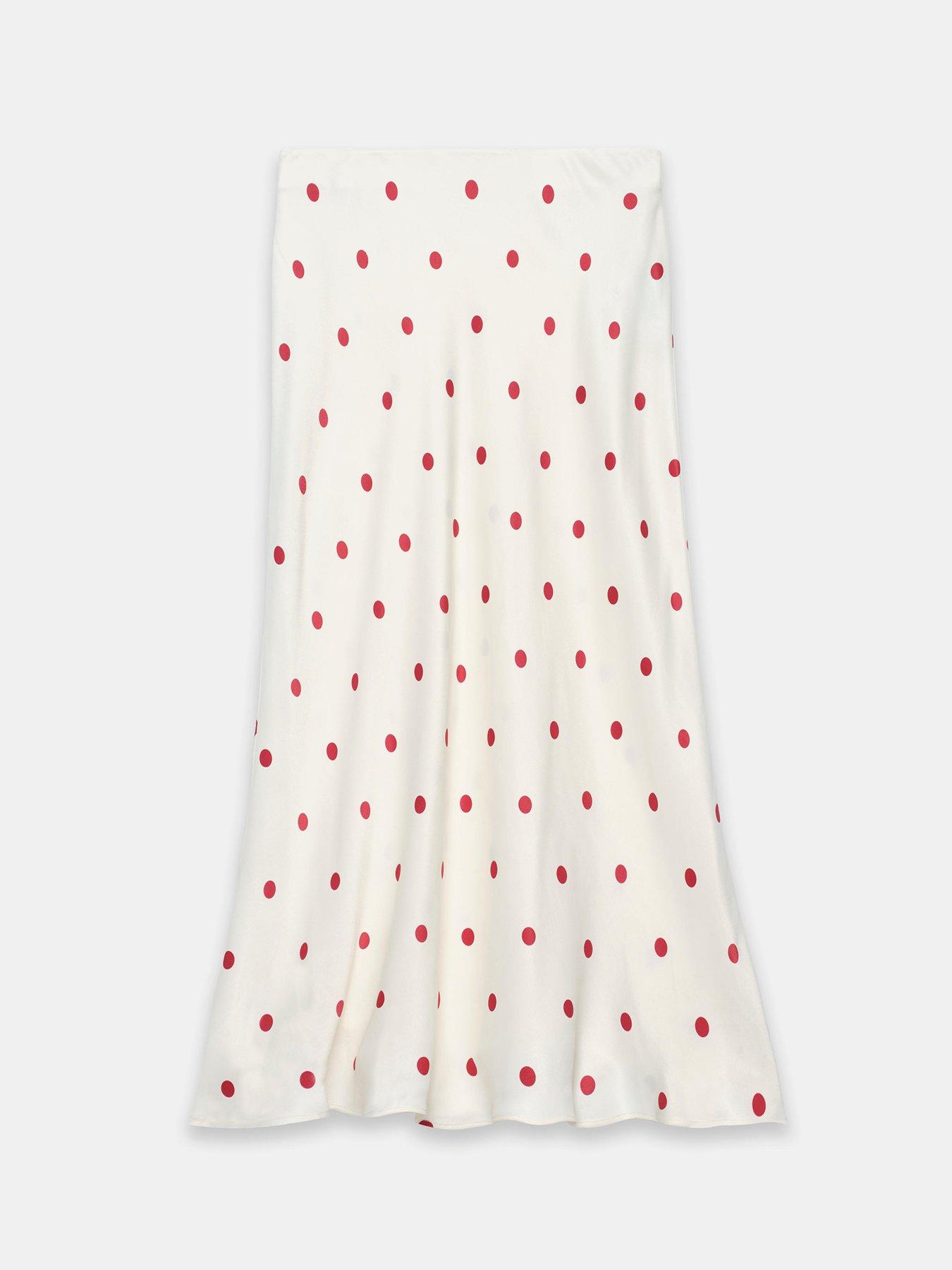 Image 5 of 6 of Mint Velvet Cream Spot Slip Skirt - Red