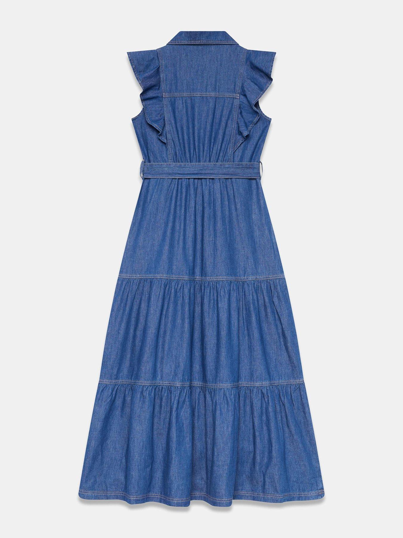 Image 6 of 6 of Mint Velvet Ruffle Tiered Denim Dress - Blue