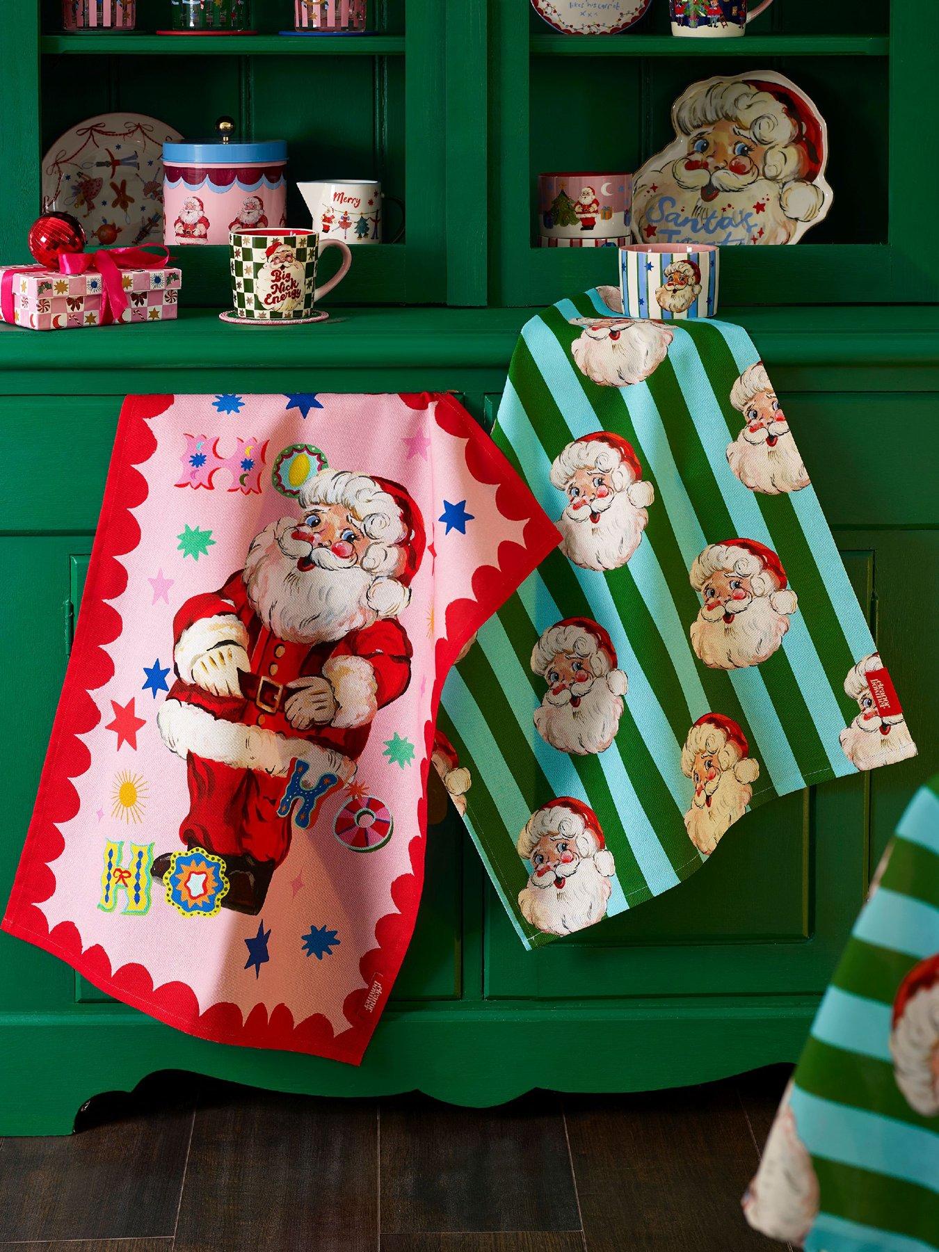 Eleanor Bowmer 100% Cotton Jolly Santa Tea Towels 2 Pack