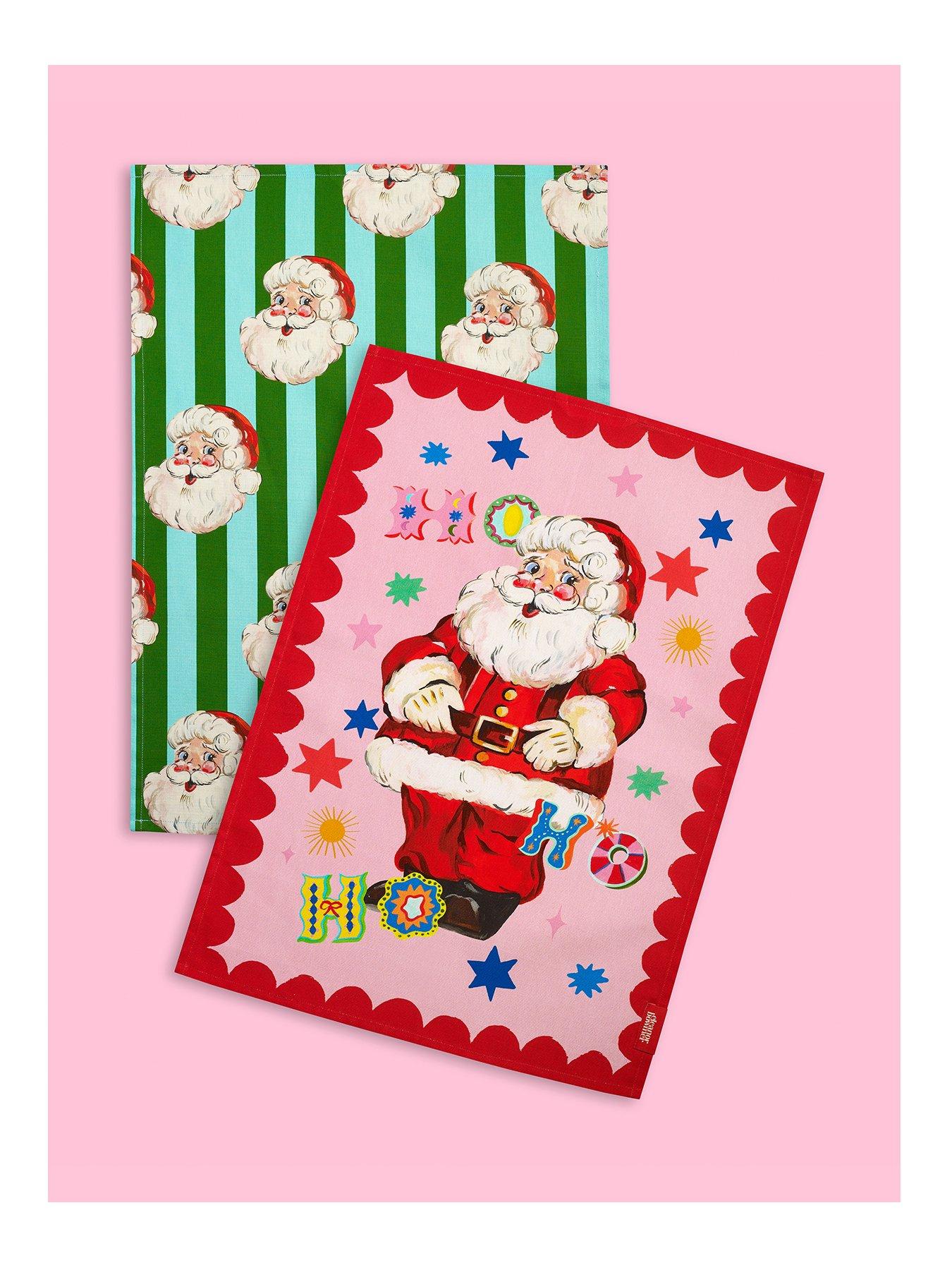 Image 2 of 3 of Eleanor Bowmer 100% Cotton Jolly Santa Tea Towels 2 Pack