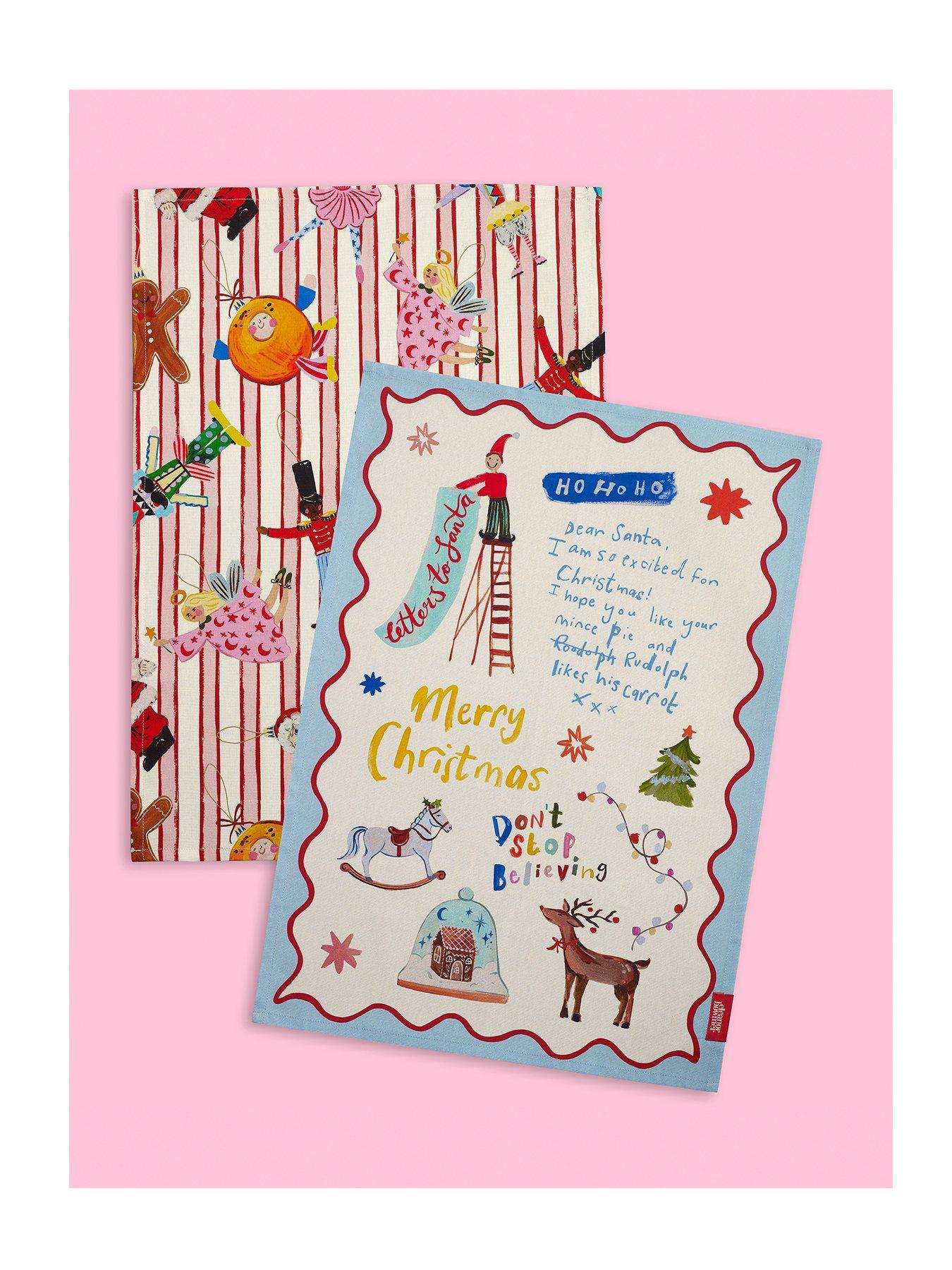 Image 2 of 3 of Eleanor Bowmer 100% Cotton Dear Santa Tea Towels 2 Pack