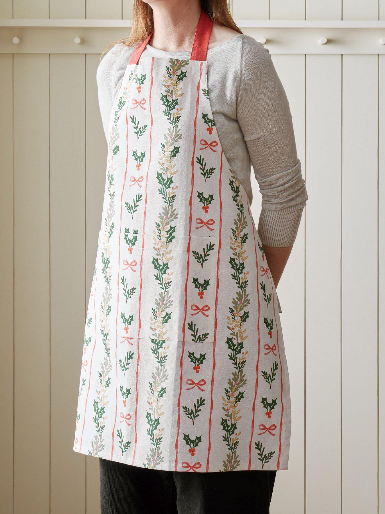 Catherine Lansfield 100% Cotton Christmas Holly Stripe Apron