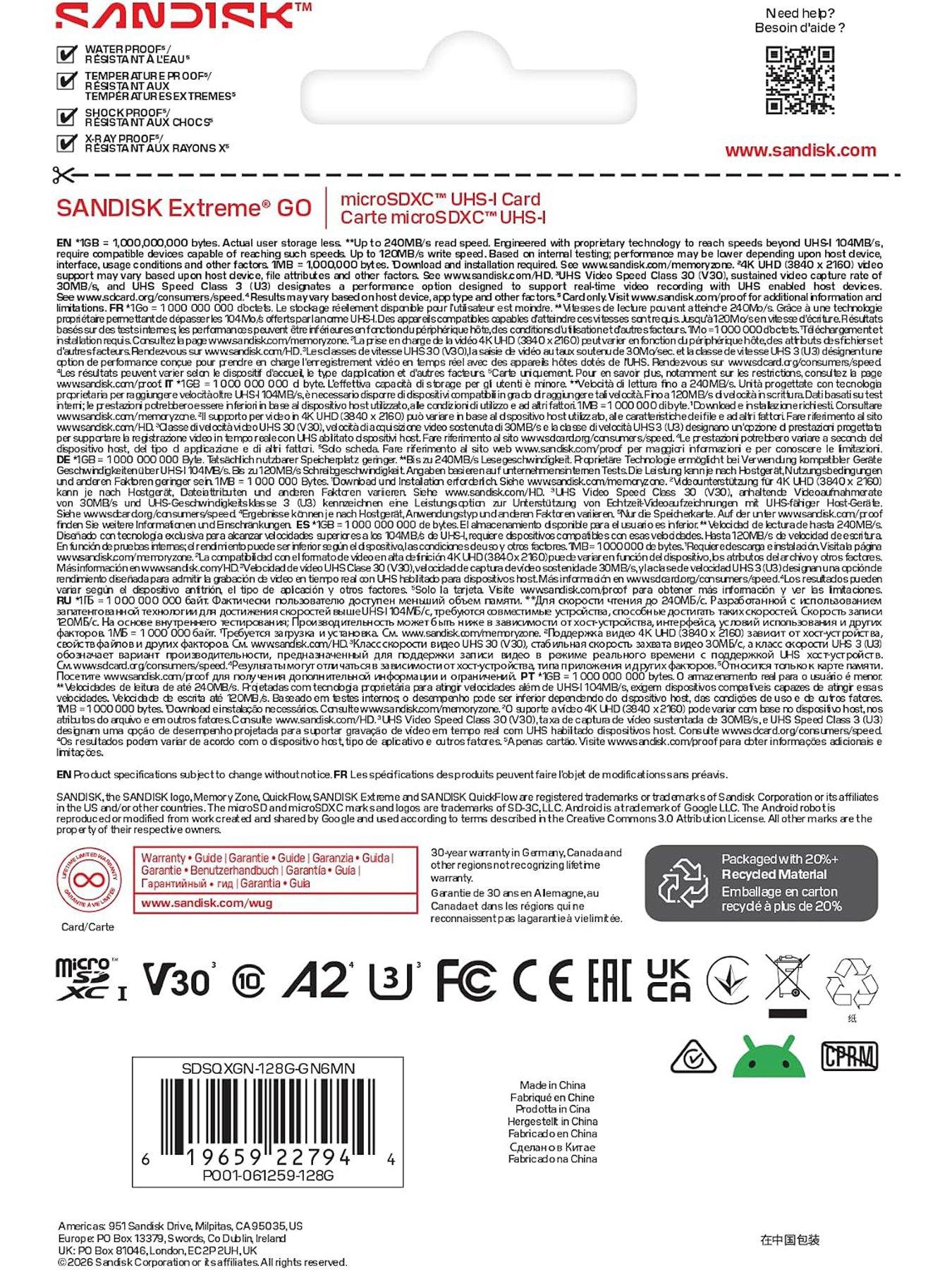 Image 4 of 4 of SanDisk SanDisk Extreme microSD 128GB for Action Cams and Drones + SD Adapter