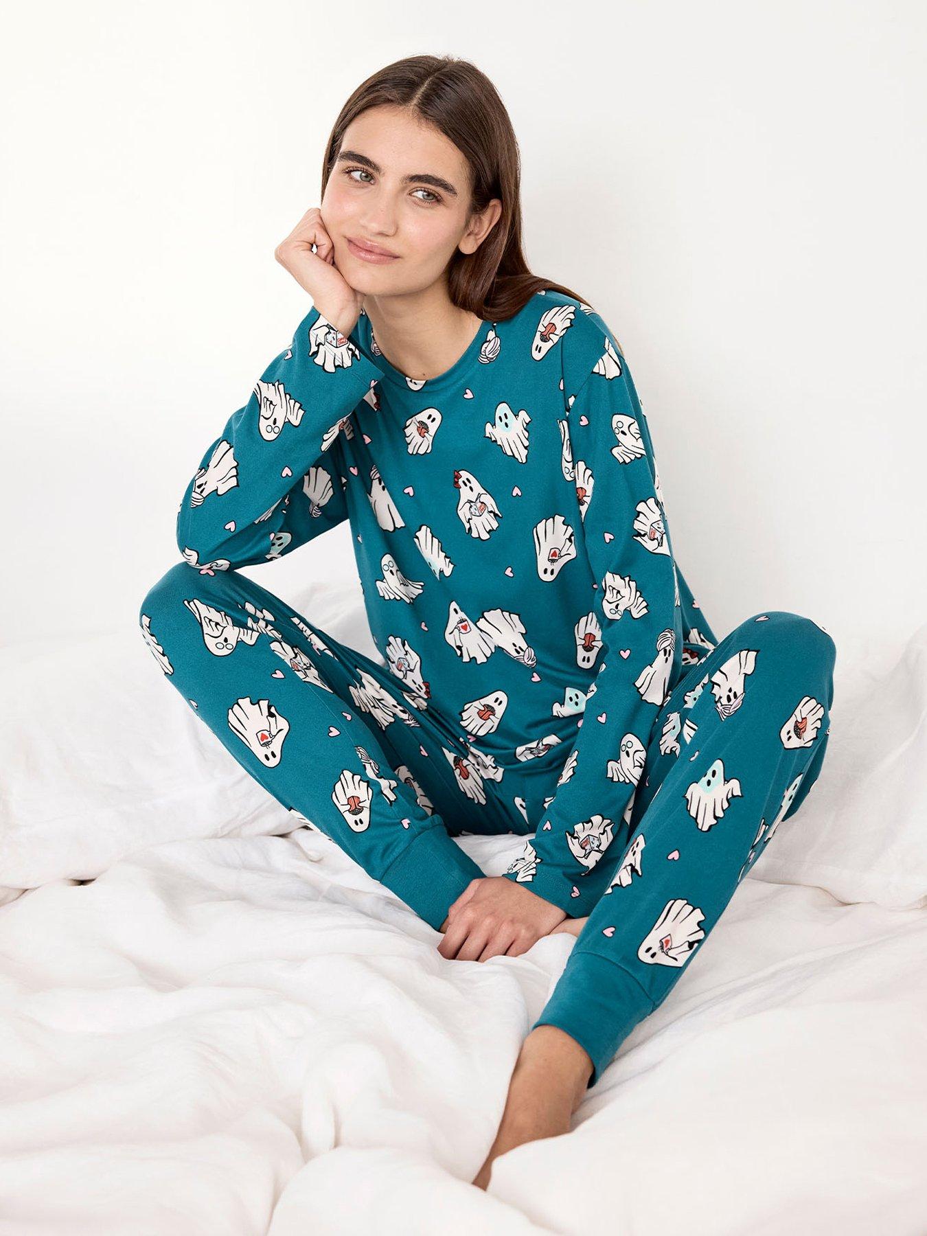 CHELSEA PEERS Chelsea Peers Halloween Ghost Print Long Pyjama Set - Teal