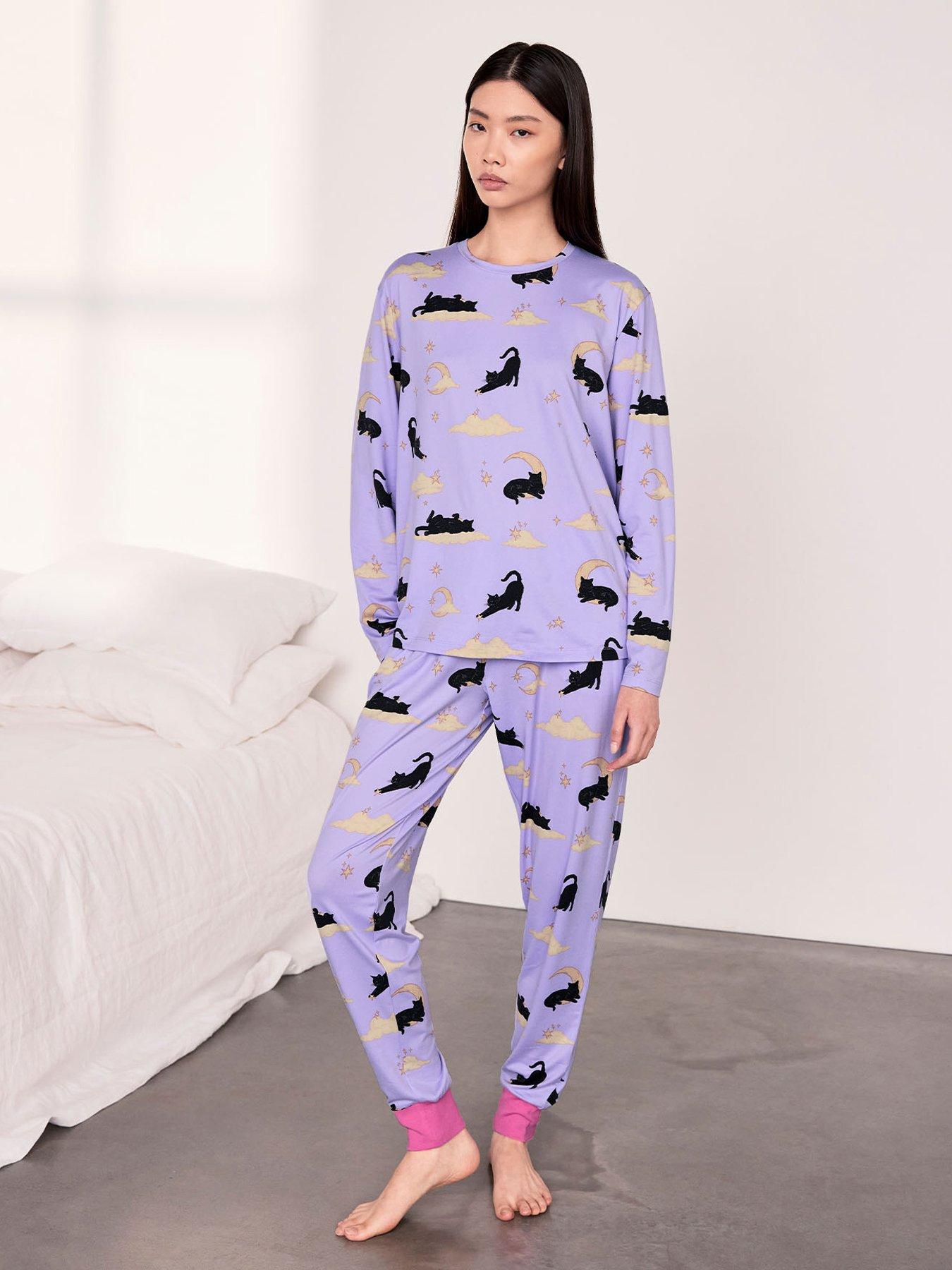 CHELSEA PEERS Chelsea Peers Halloween Cat Print Long Pyjama Set - Lilac