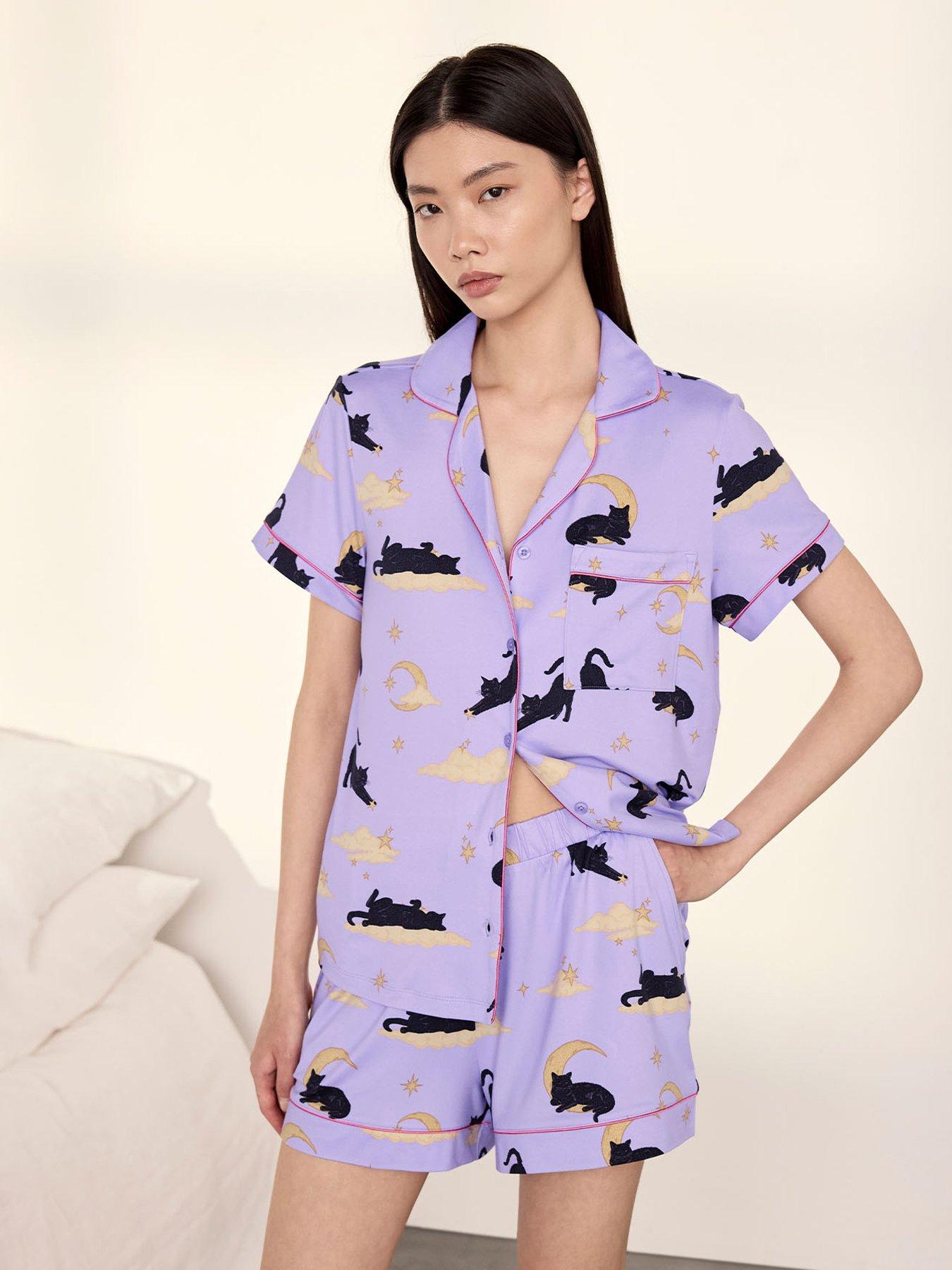 CHELSEA PEERS Chelsea Peers Halloween Cat Print Short Pyjama Set - Lilac