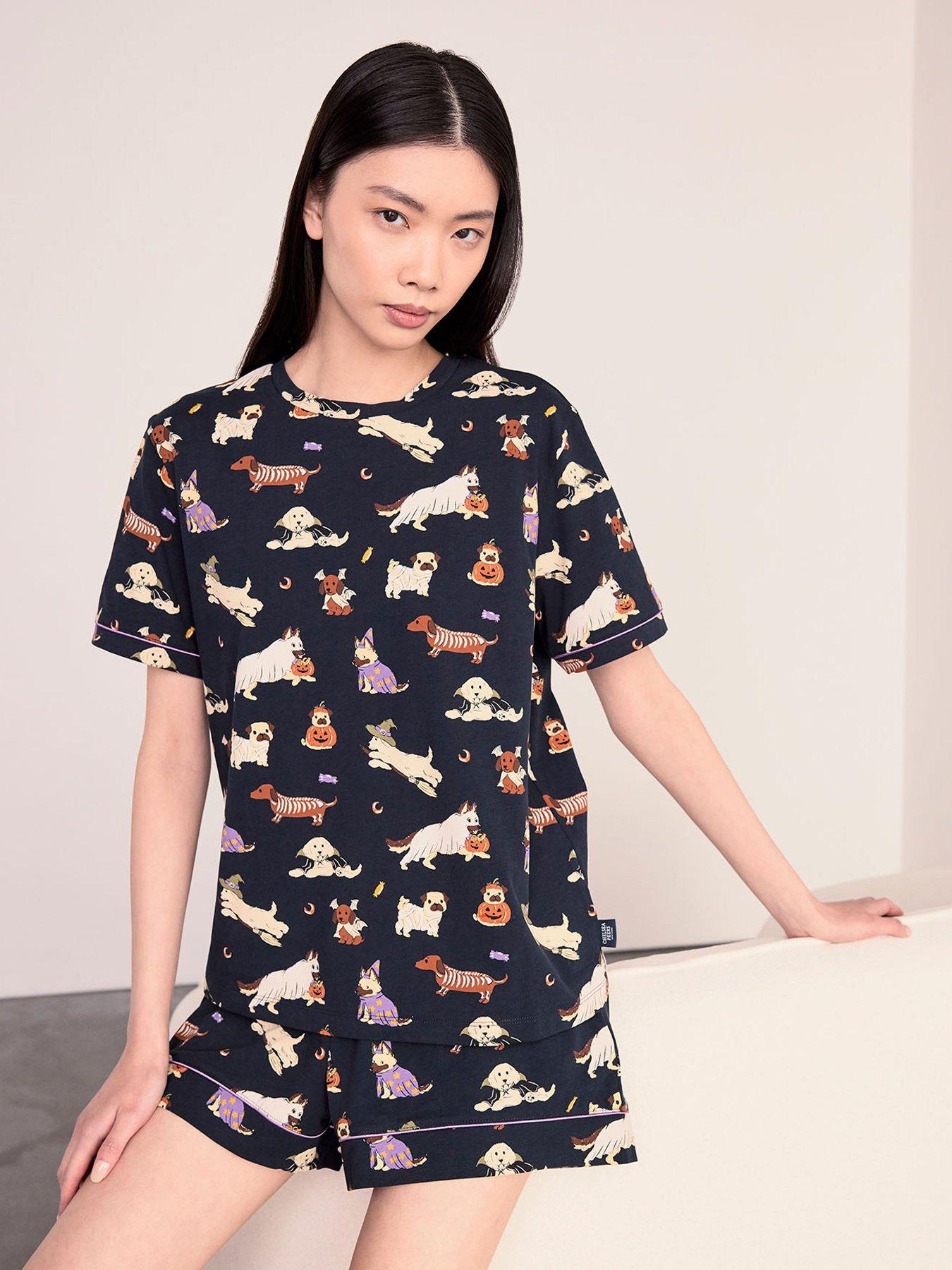 CHELSEA PEERS Cotton Halloween Dogs Print Short Pyjama Set - Navy