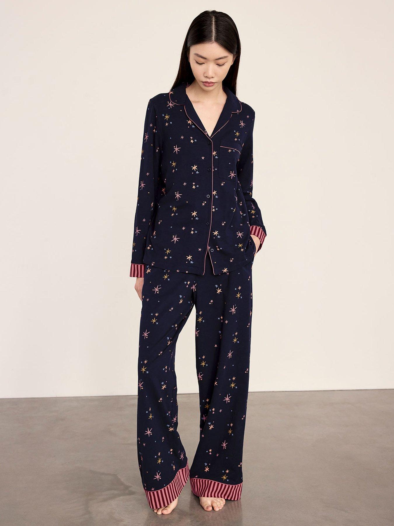 CHELSEA PEERS Cotton Starlight Print Long Pyjama Set - Navy