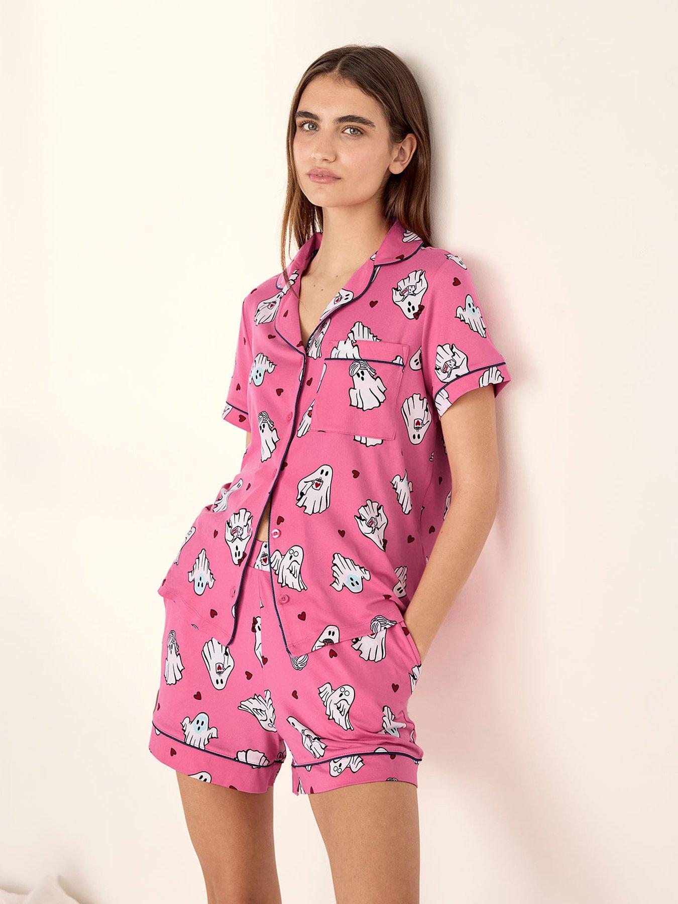 CHELSEA PEERS Chelsea Peers Halloween Ghost Print Short Pyjama Set - Pink