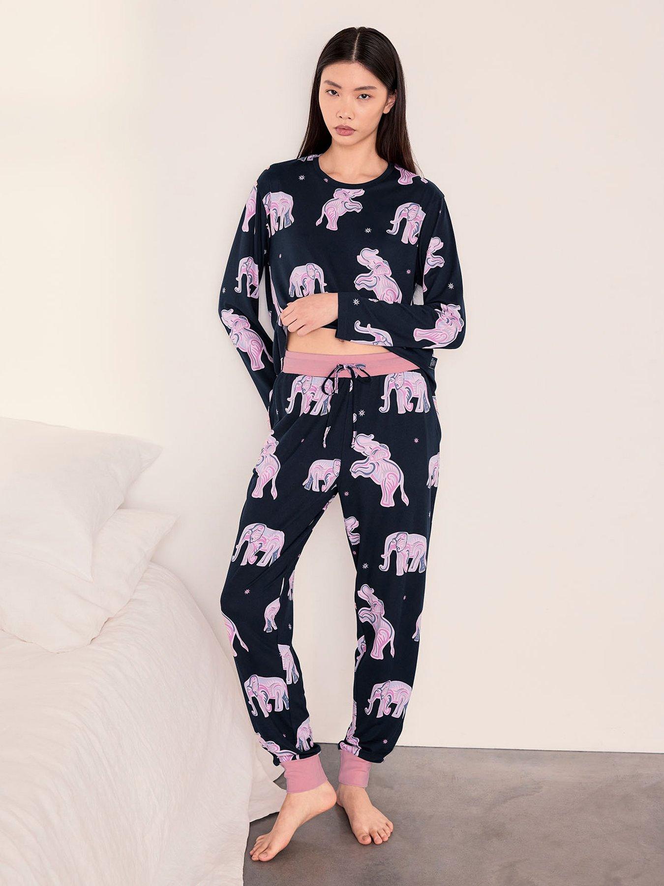 CHELSEA PEERS Chelsea Peers Elephant Dreamscape Print Long Pyjama Set - Navy