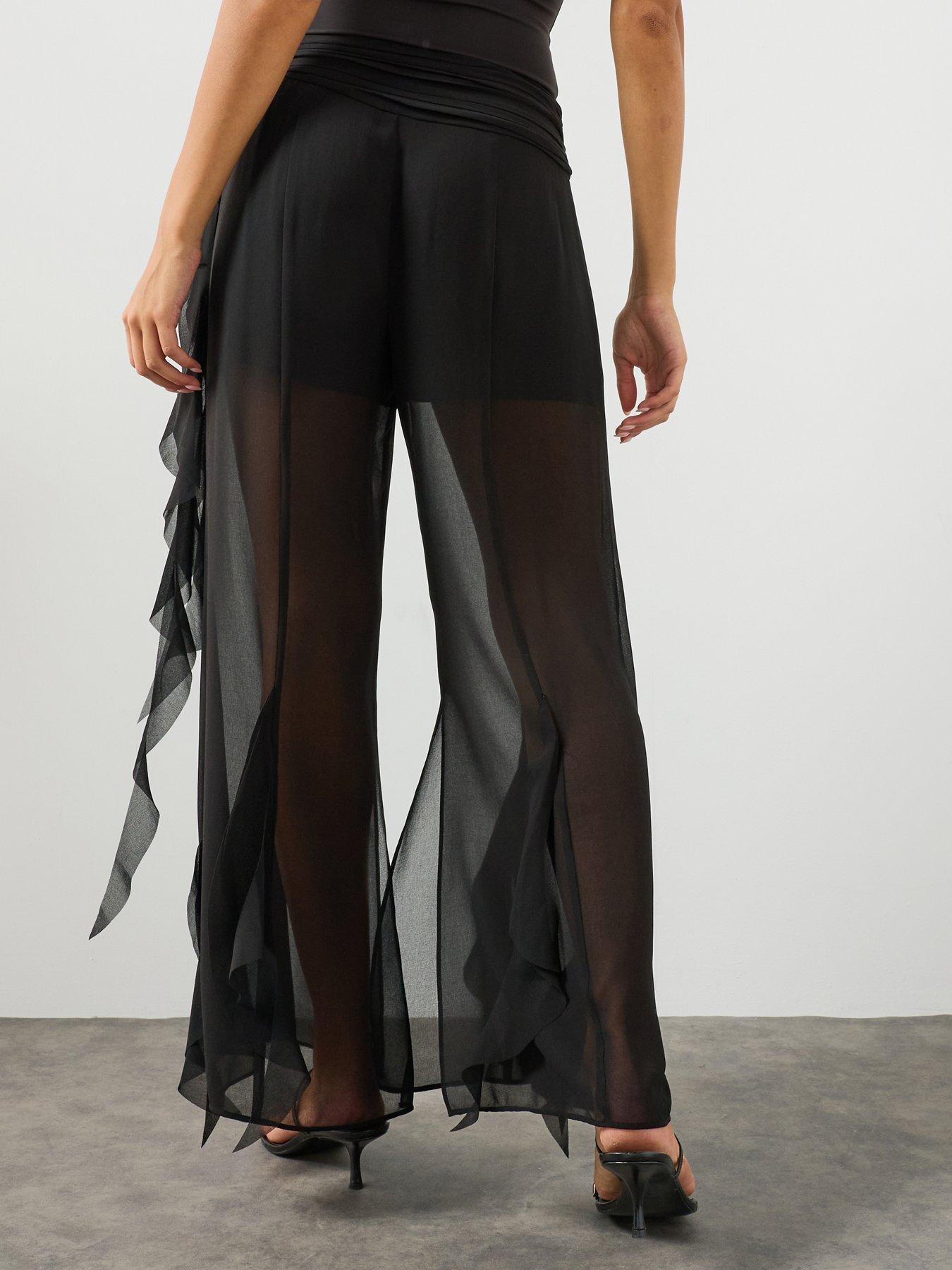 Image 2 of 6 of AllSaints Minna Flared Frill Detail Trousers - Black