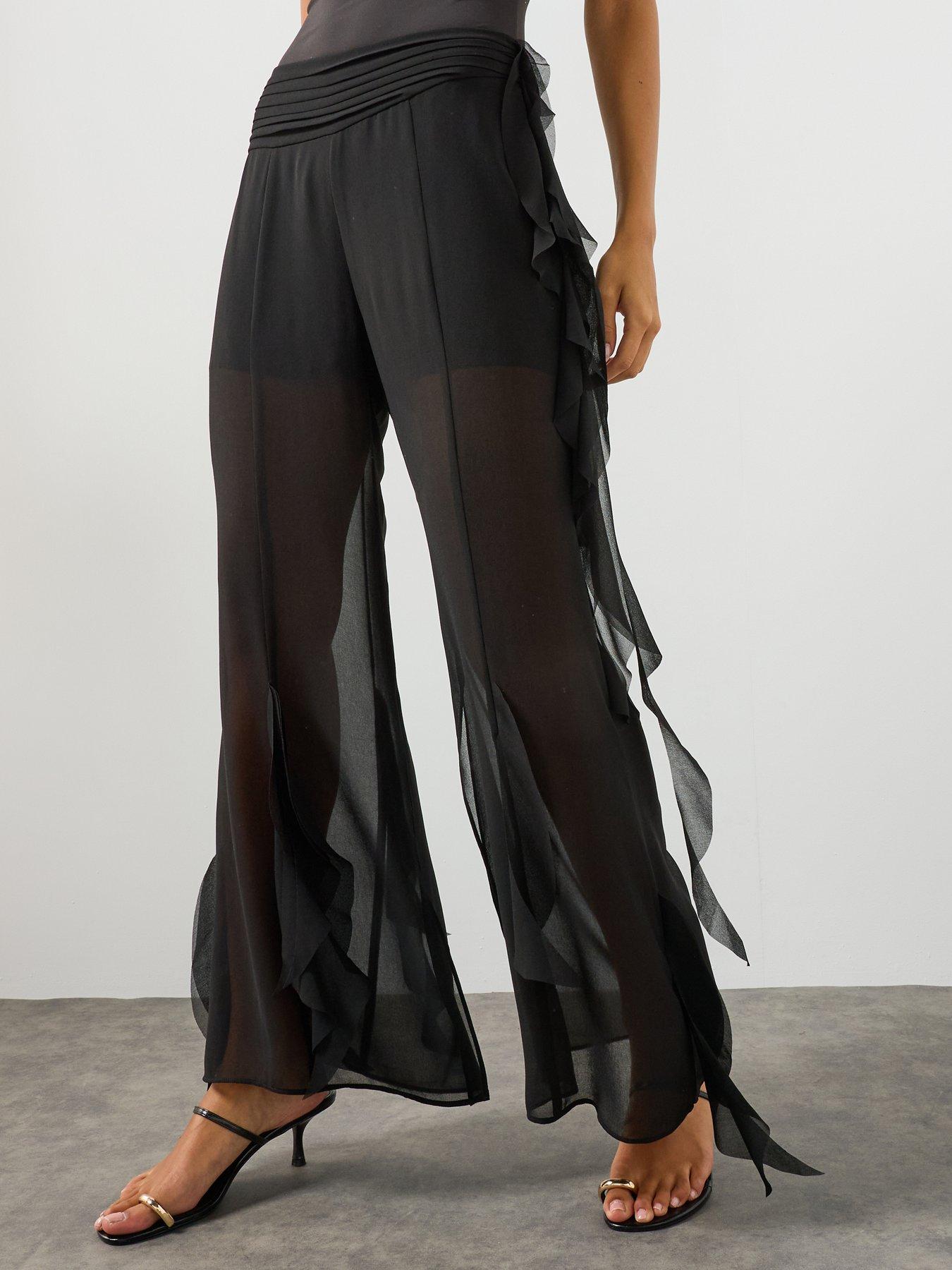 Image 5 of 6 of AllSaints Minna Flared Frill Detail Trousers - Black