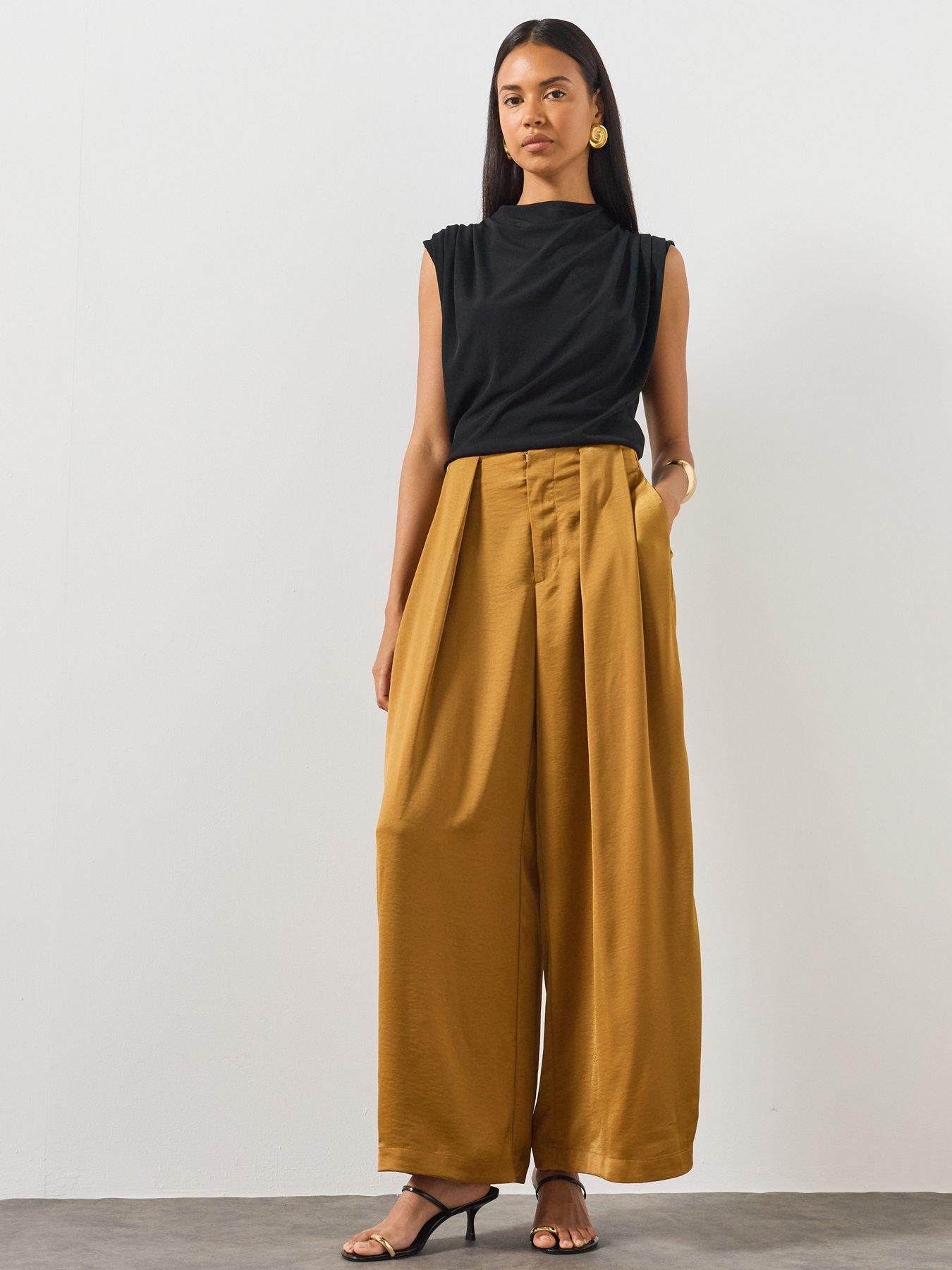 Image 3 of 5 of AllSaints Lola Cocoon Legged Pleated Trousers - Brown