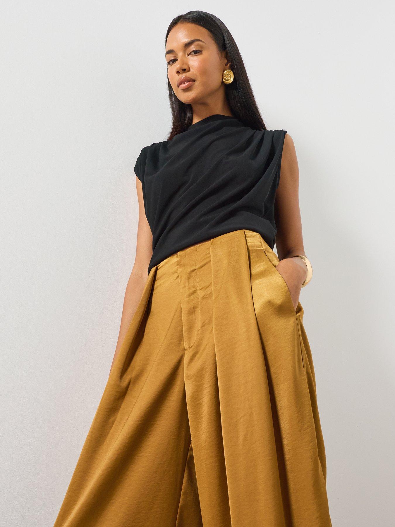 Image 4 of 5 of AllSaints Lola Cocoon Legged Pleated Trousers - Brown