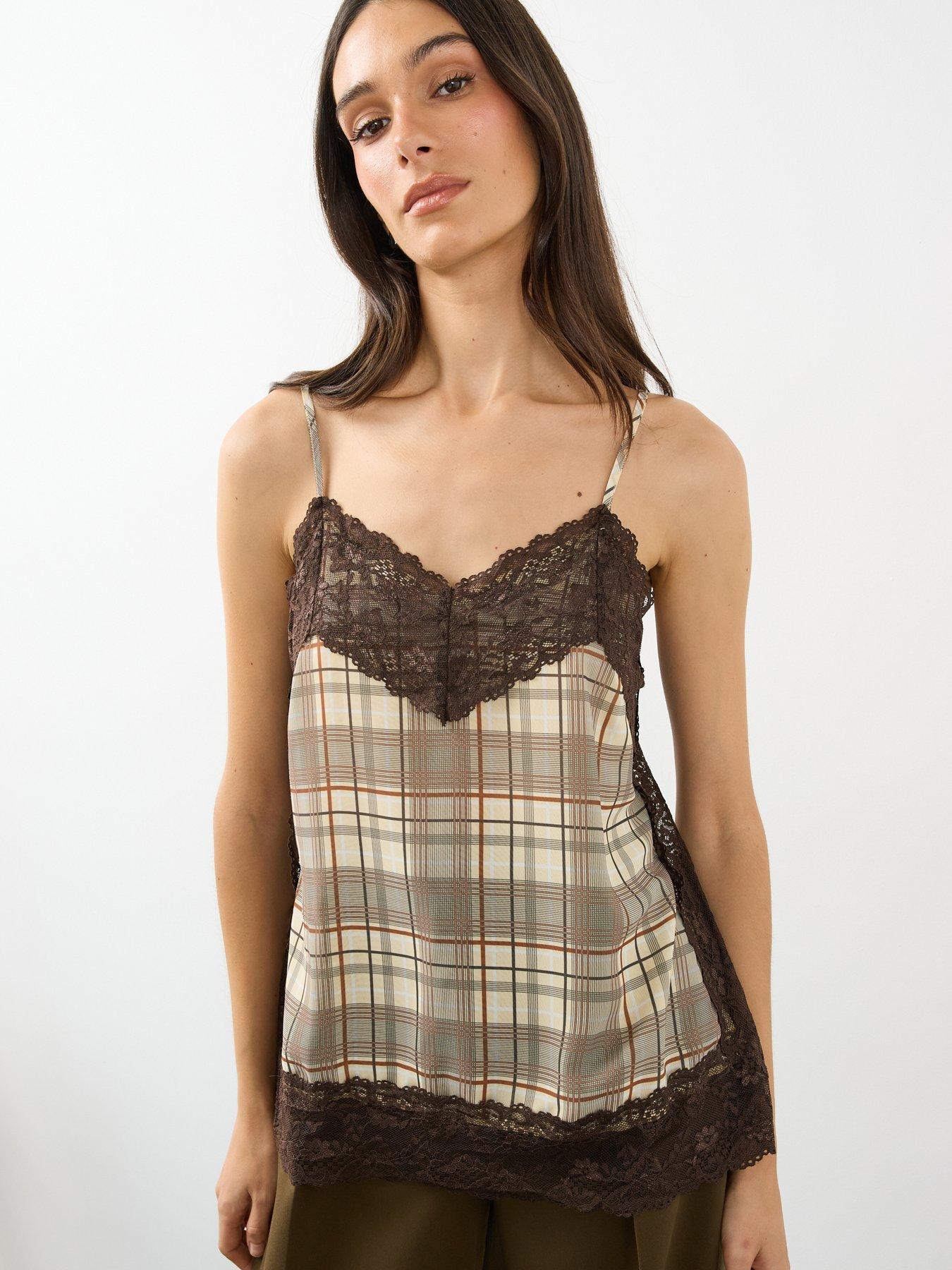 Image 4 of 6 of The Very Collection Lace Trim Checked Cami