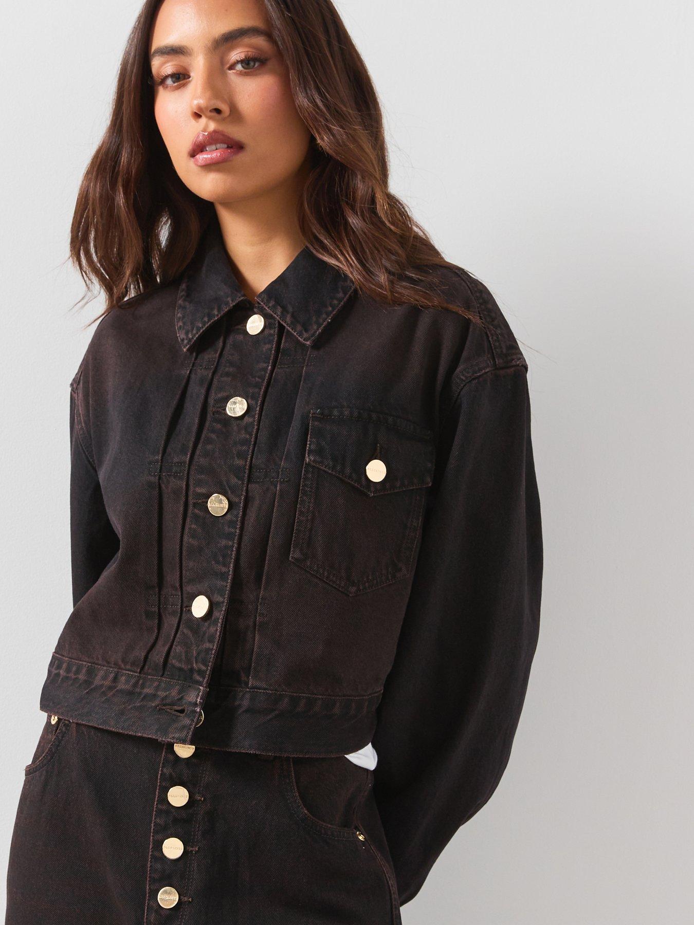 Image 1 of 6 of AllSaints Blink Cropped Denim Jacket - Overdyed Brown