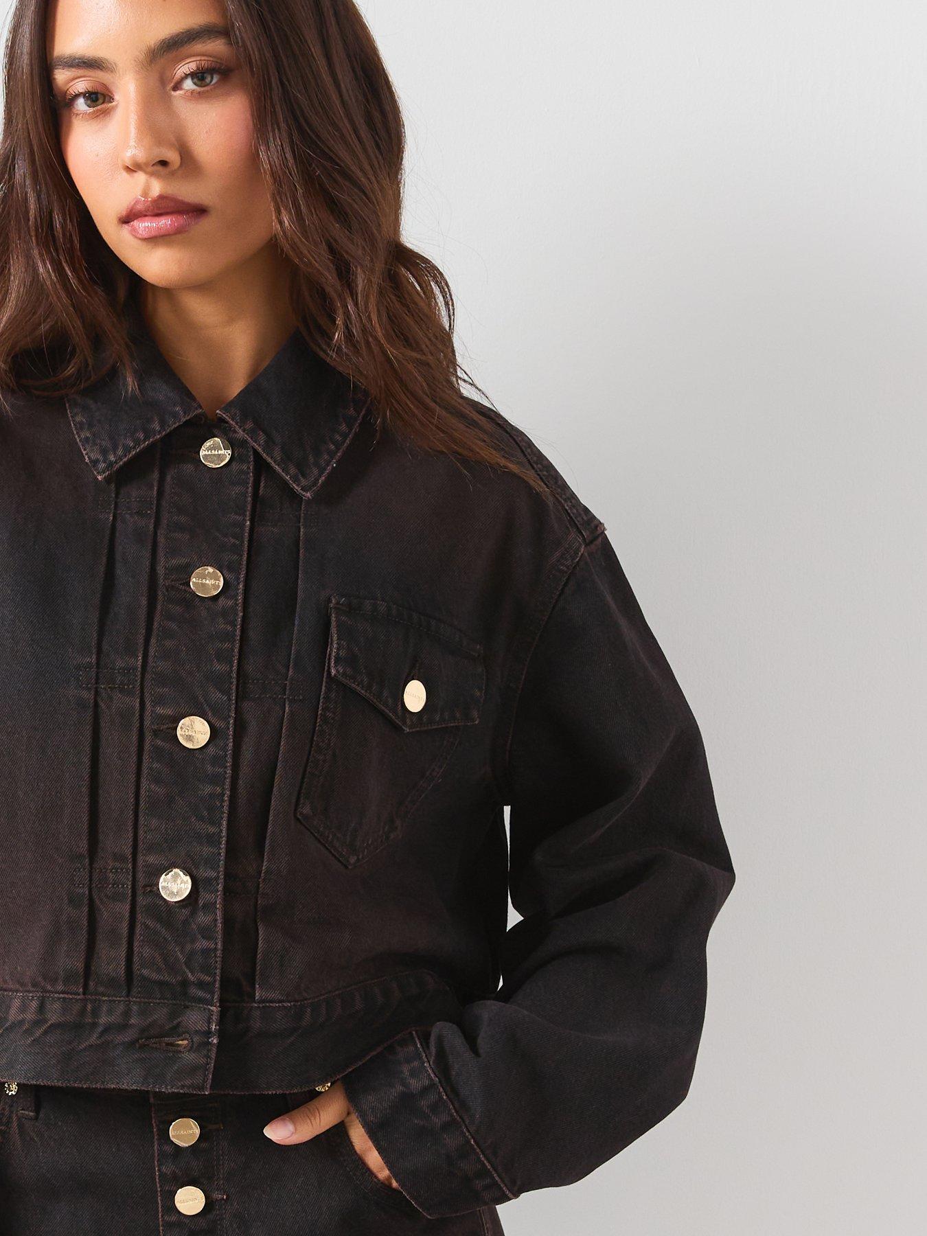 Image 4 of 6 of AllSaints Blink Cropped Denim Jacket - Overdyed Brown