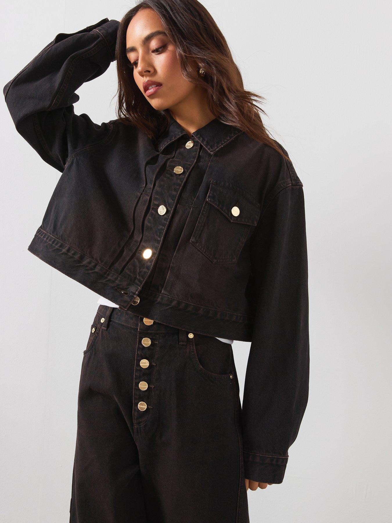 Image 6 of 6 of AllSaints Blink Cropped Denim Jacket - Overdyed Brown