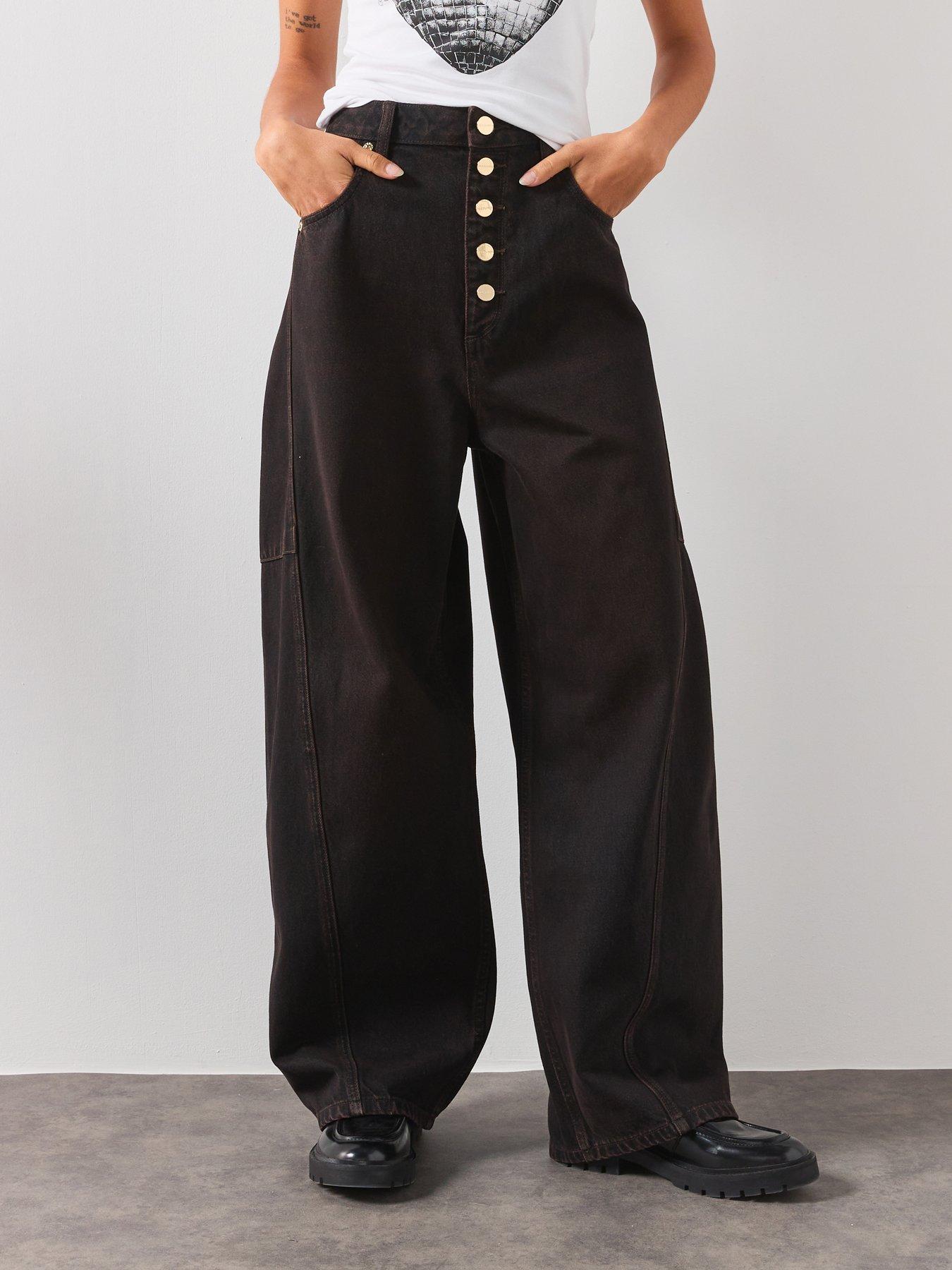 Image 1 of 6 of AllSaints Carter Barrel Leg Denim Jeans - Brown