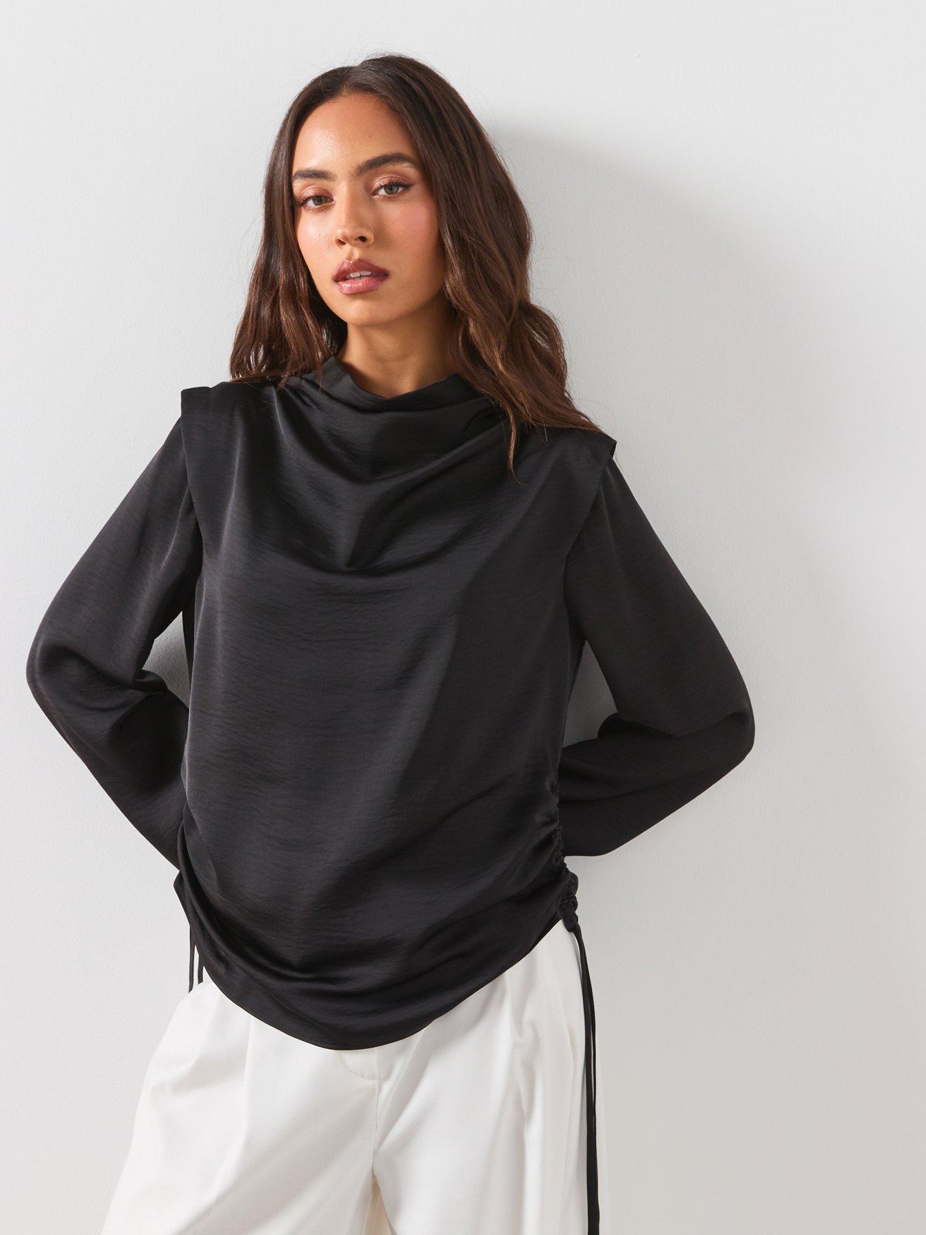 Image 1 of 6 of AllSaints Leslie Cowl Neck Relaxed Top - Black