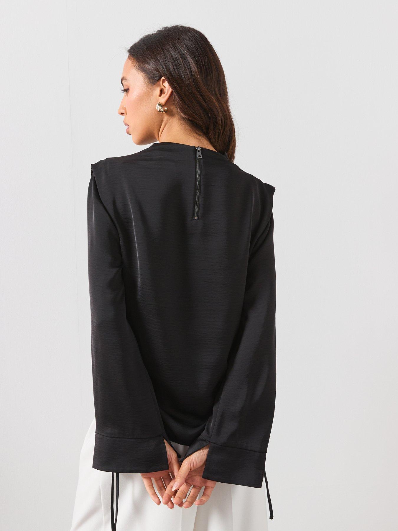 Image 2 of 6 of AllSaints Leslie Cowl Neck Relaxed Top - Black