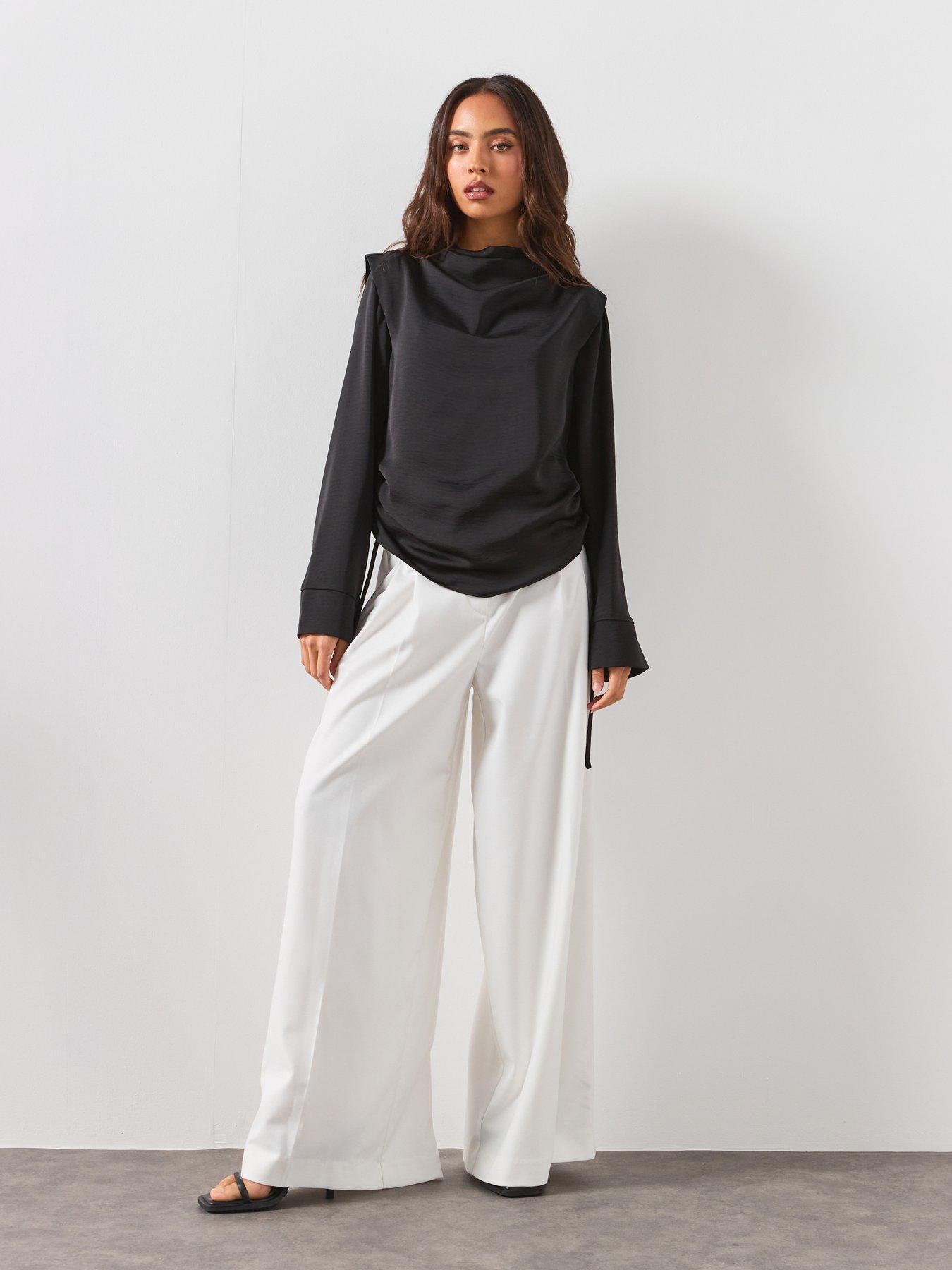 Image 3 of 6 of AllSaints Leslie Cowl Neck Relaxed Top - Black