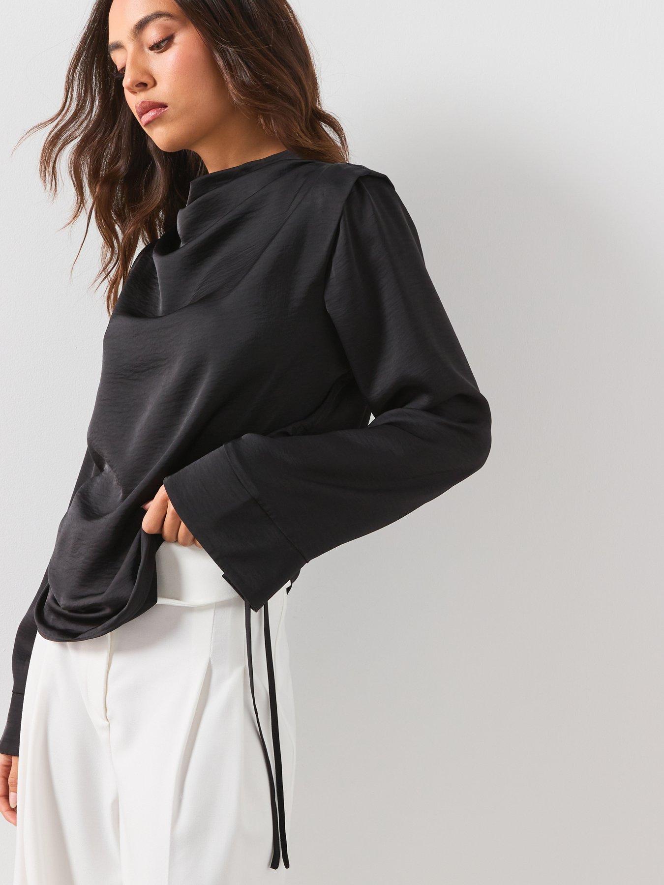 Image 4 of 6 of AllSaints Leslie Cowl Neck Relaxed Top - Black