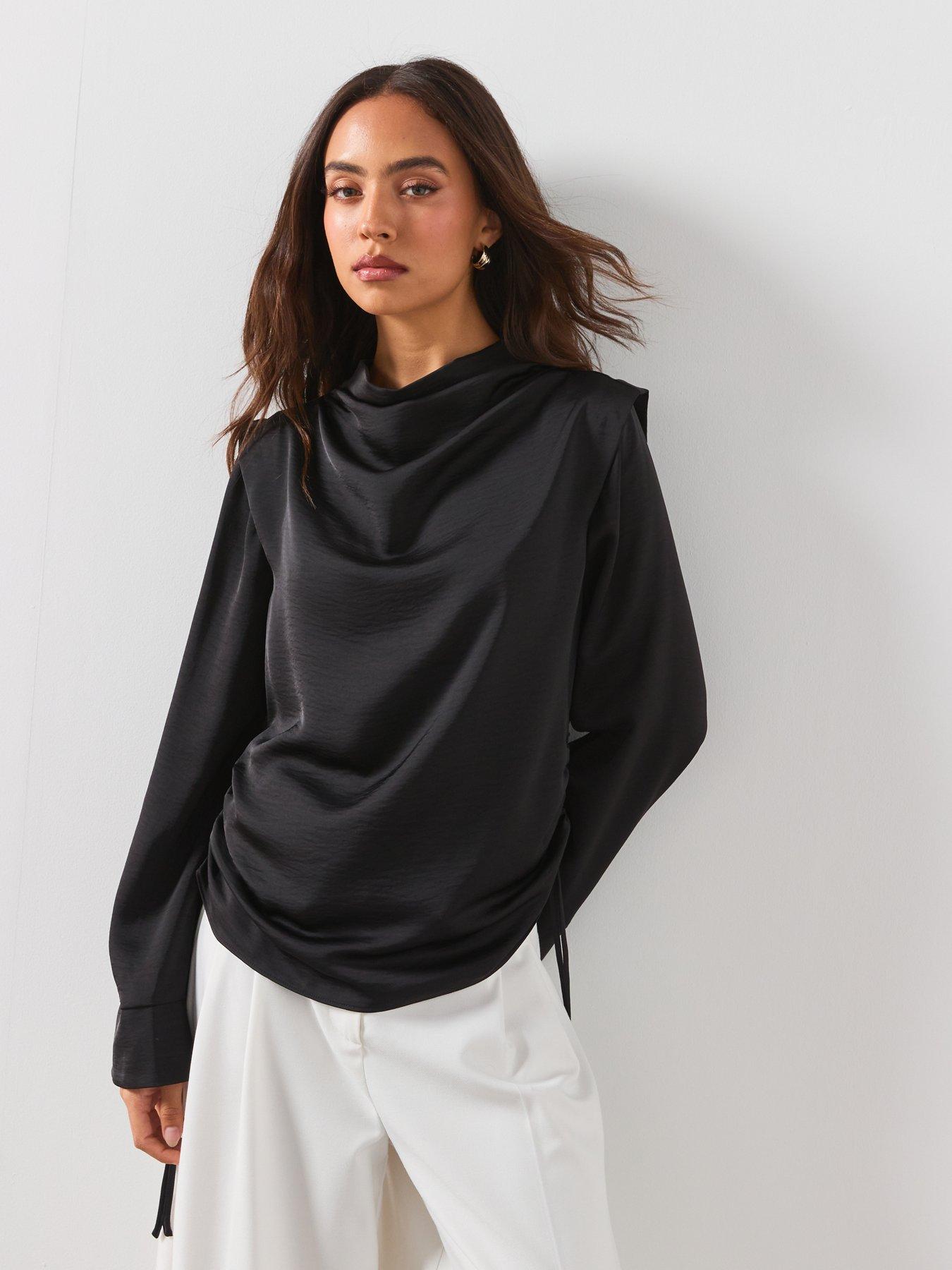 Image 6 of 6 of AllSaints Leslie Cowl Neck Relaxed Top - Black