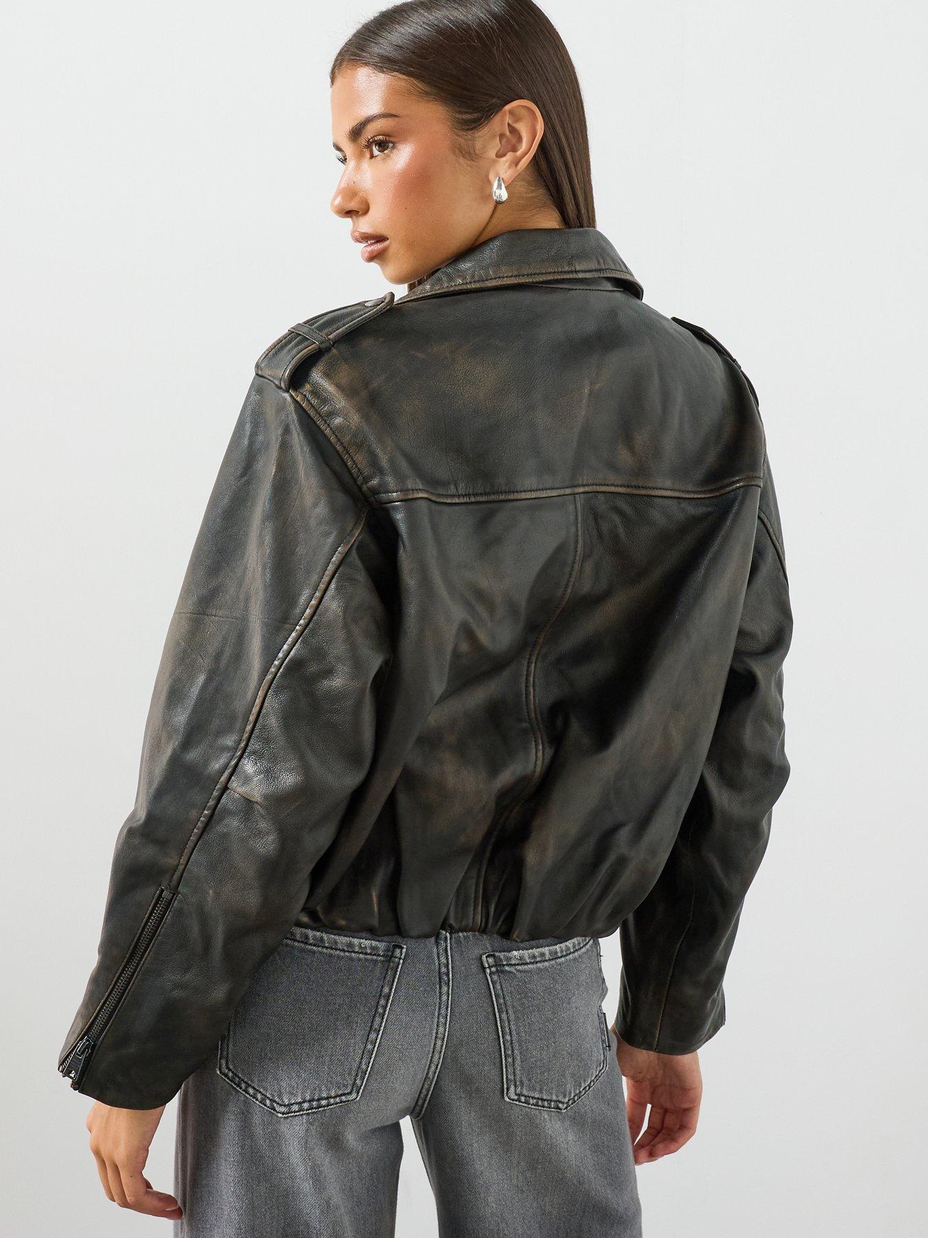 Image 2 of 6 of AllSaints Samina Relaxed Fit Leather Biker Jacket - Black
