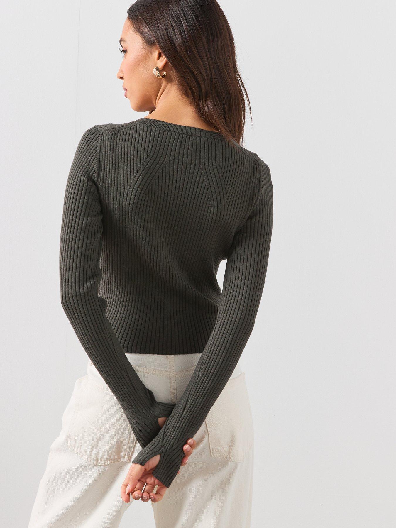 Image 2 of 5 of AllSaints Cruz Dual Zip Ribbed Cardigan - Grey