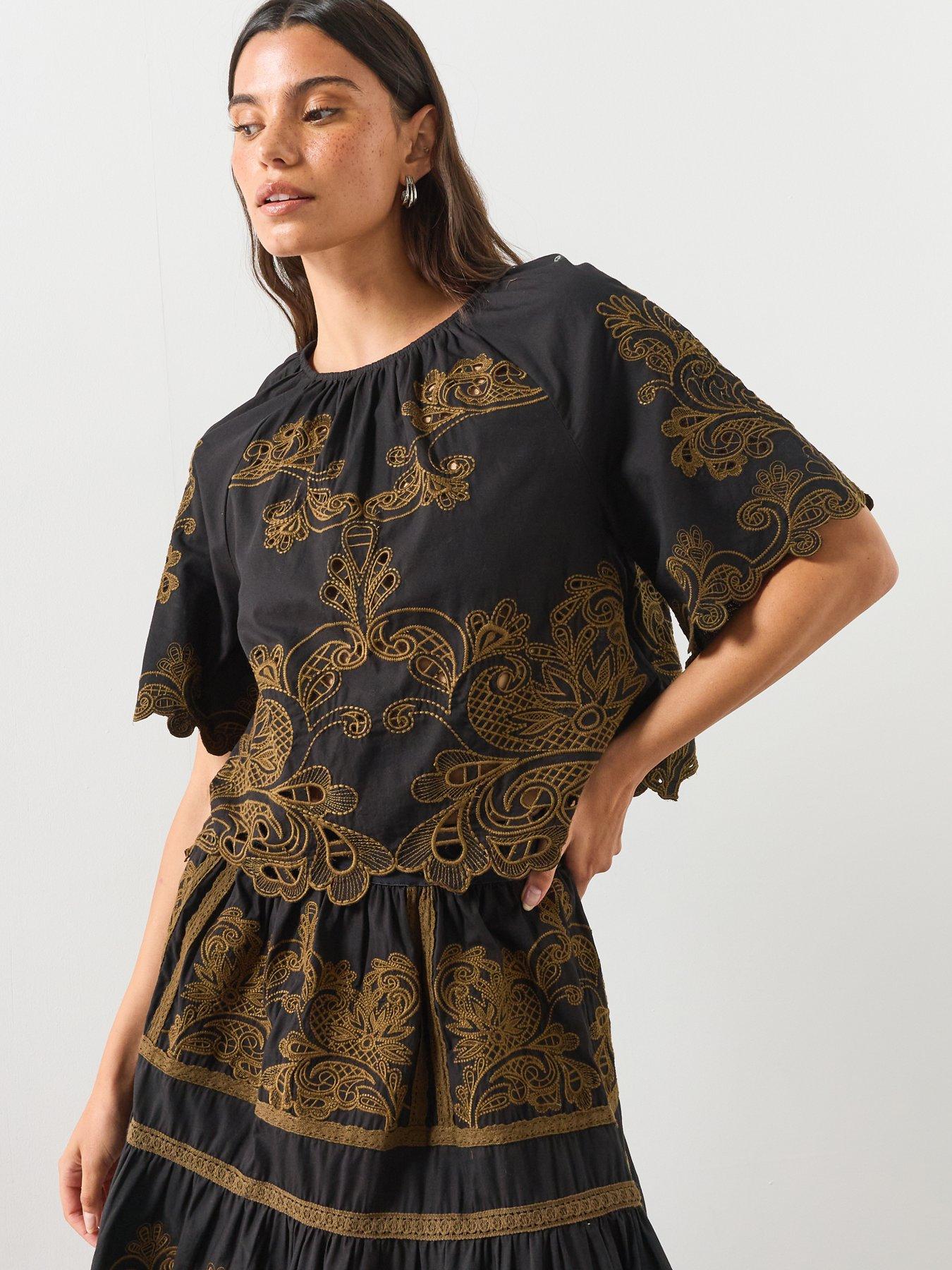 Image 1 of 5 of AllSaints Miriam Emb Top