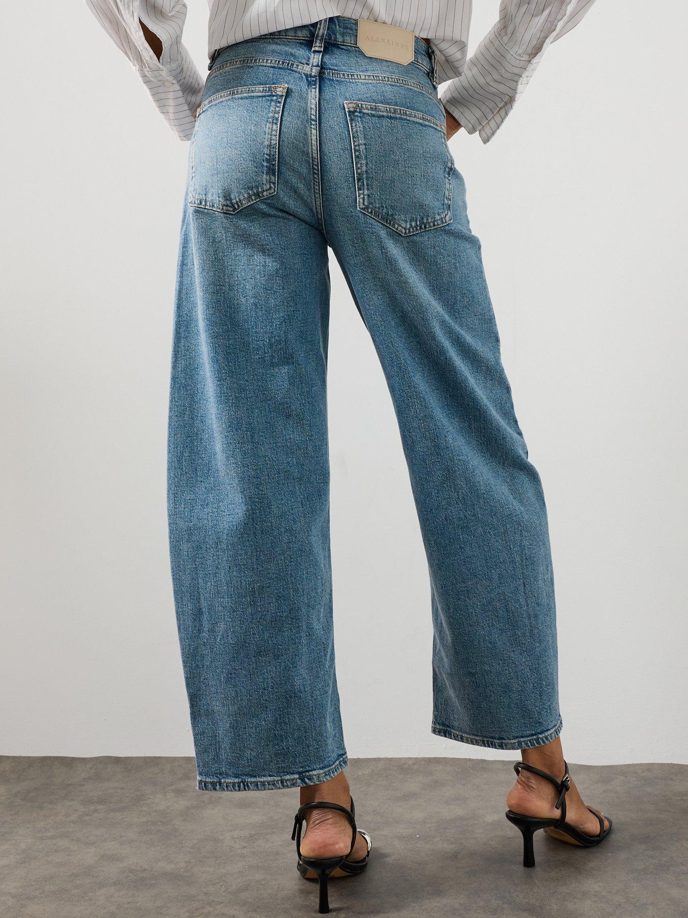 Image 2 of 6 of AllSaints High Waist Barrel Leg Studded Denim Jeans - Blue