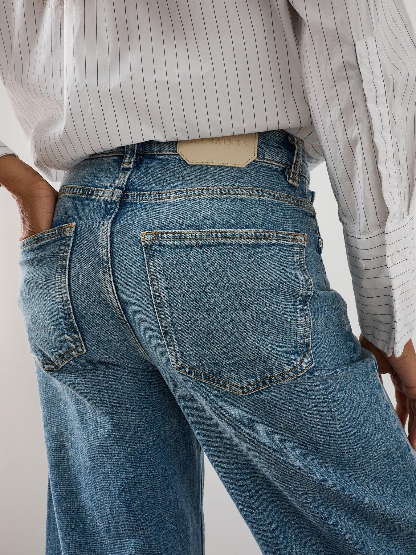 Image 6 of 6 of AllSaints High Waist Barrel Leg Studded Denim Jeans - Blue