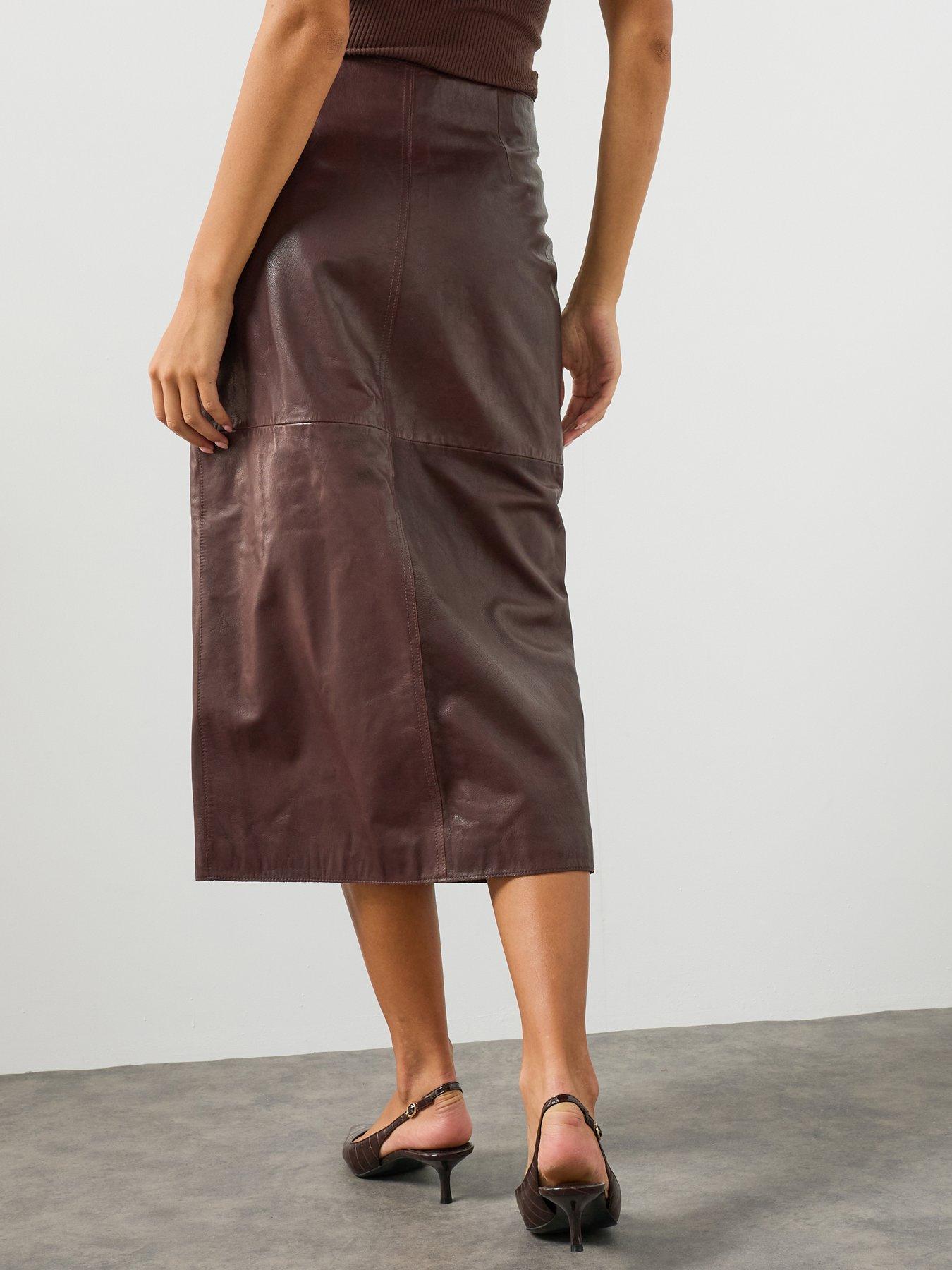 Image 2 of 6 of AllSaints Rock Midi Skirt - Brown