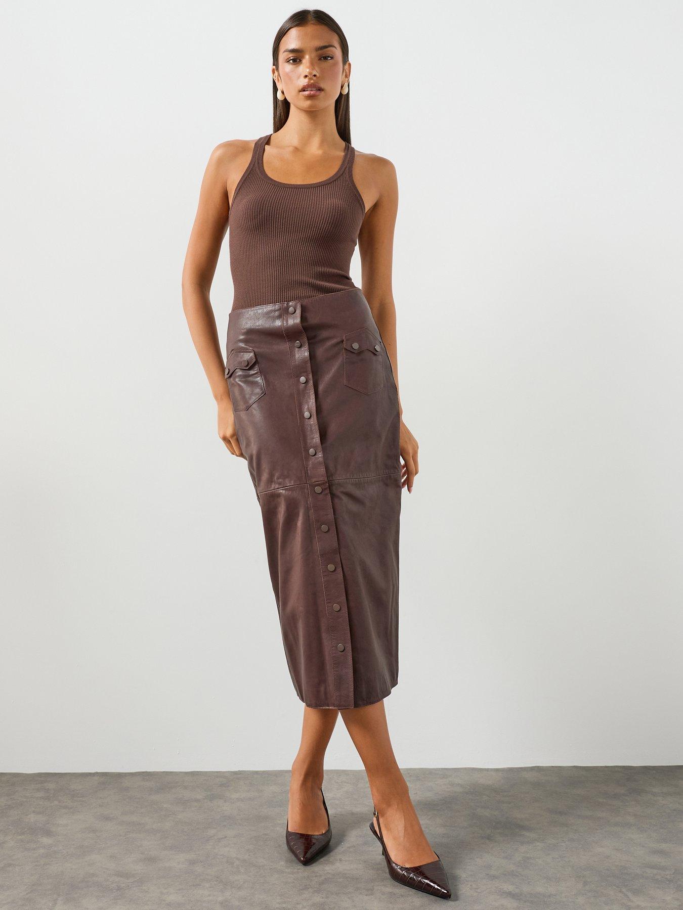 Image 3 of 6 of AllSaints Rock Midi Skirt - Brown