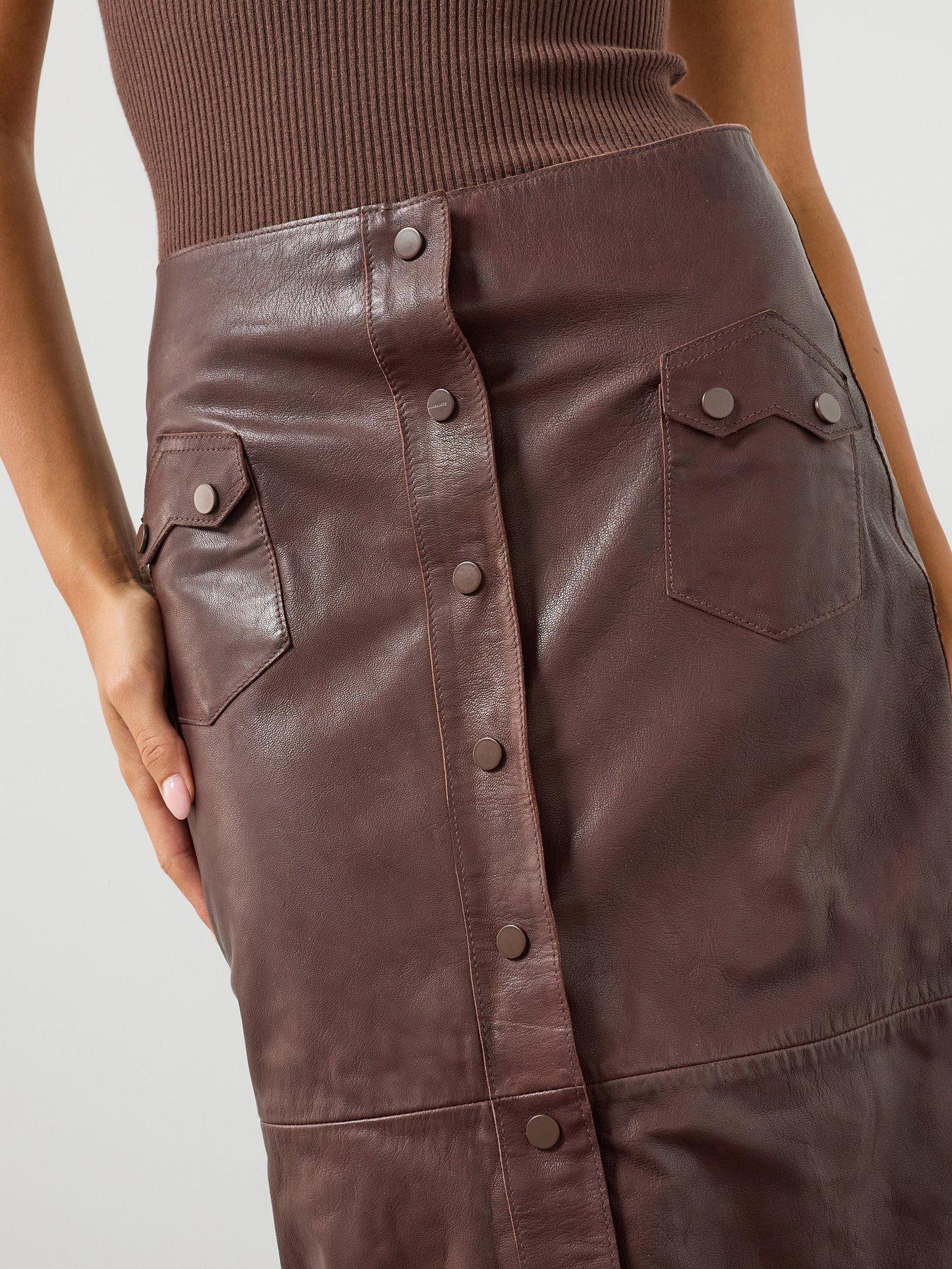 Image 6 of 6 of AllSaints Rock Midi Skirt - Brown