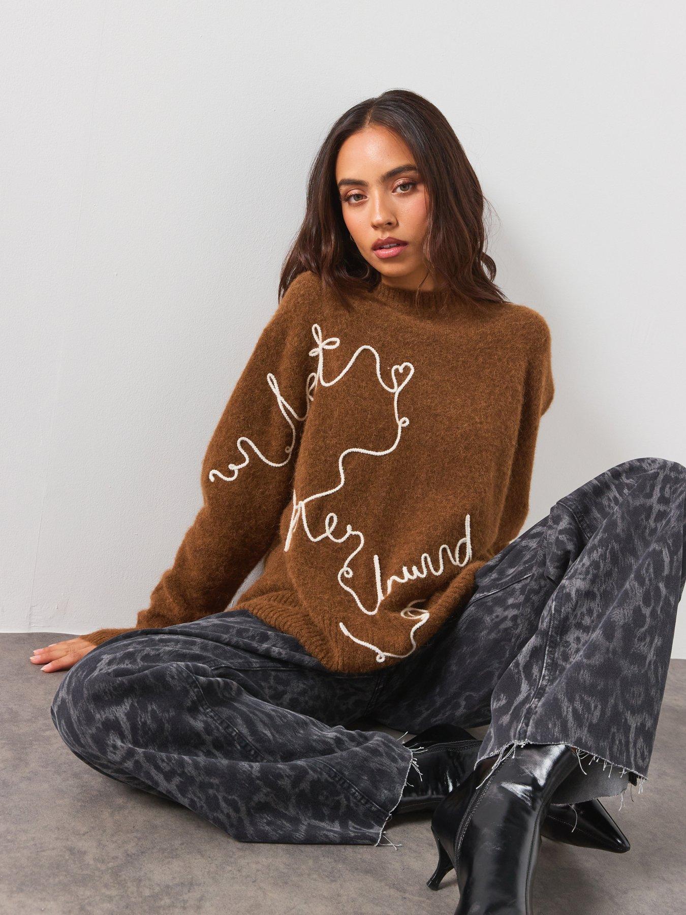 Image 1 of 6 of AllSaints Unwind Relaxed Alpaca Blend Sweater - Brown