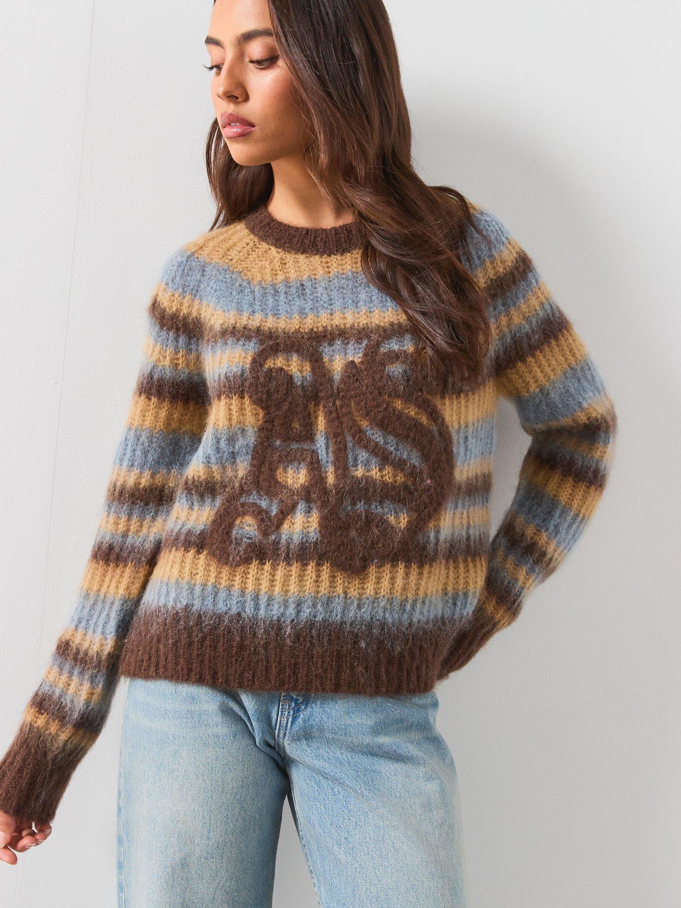 Image 4 of 6 of AllSaints Womens Rega Mohair Blend Striped Crew Neck Jumper - Blue