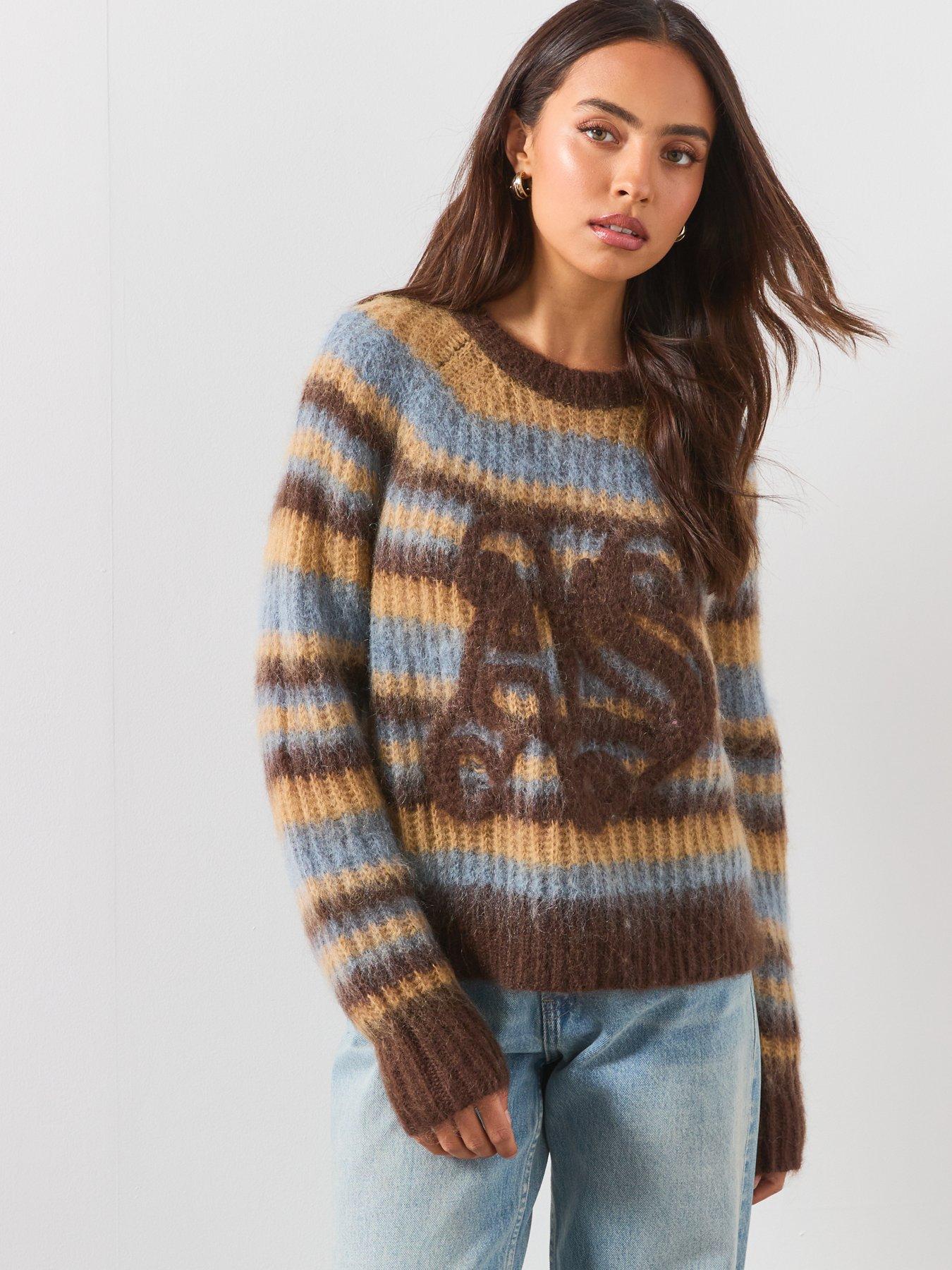 Image 5 of 6 of AllSaints Womens Rega Mohair Blend Striped Crew Neck Jumper - Blue