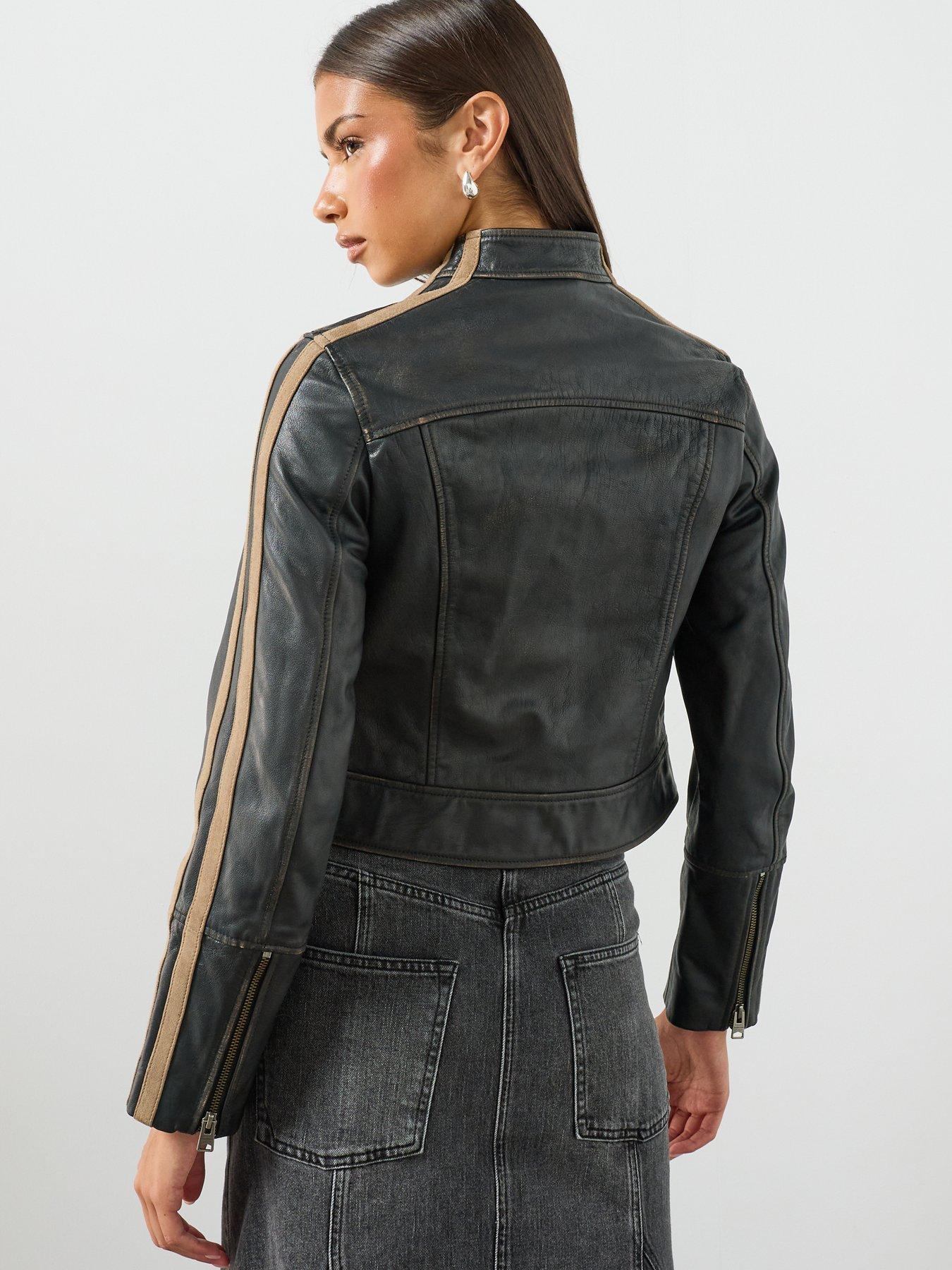 Image 2 of 6 of AllSaints Tiggy Fitted Leather Jacket - Black