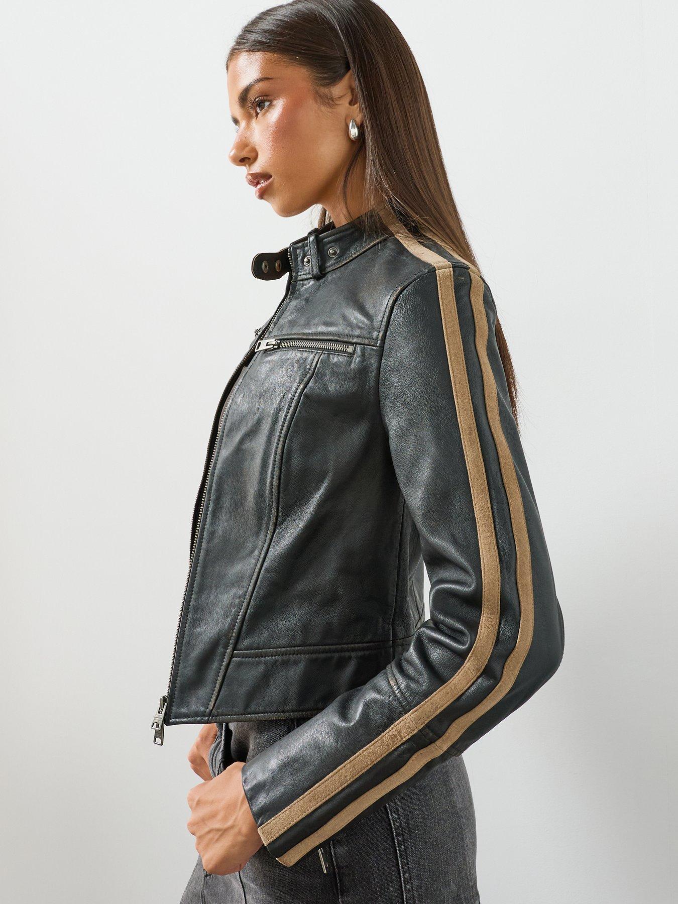 Image 4 of 6 of AllSaints Tiggy Fitted Leather Jacket - Black