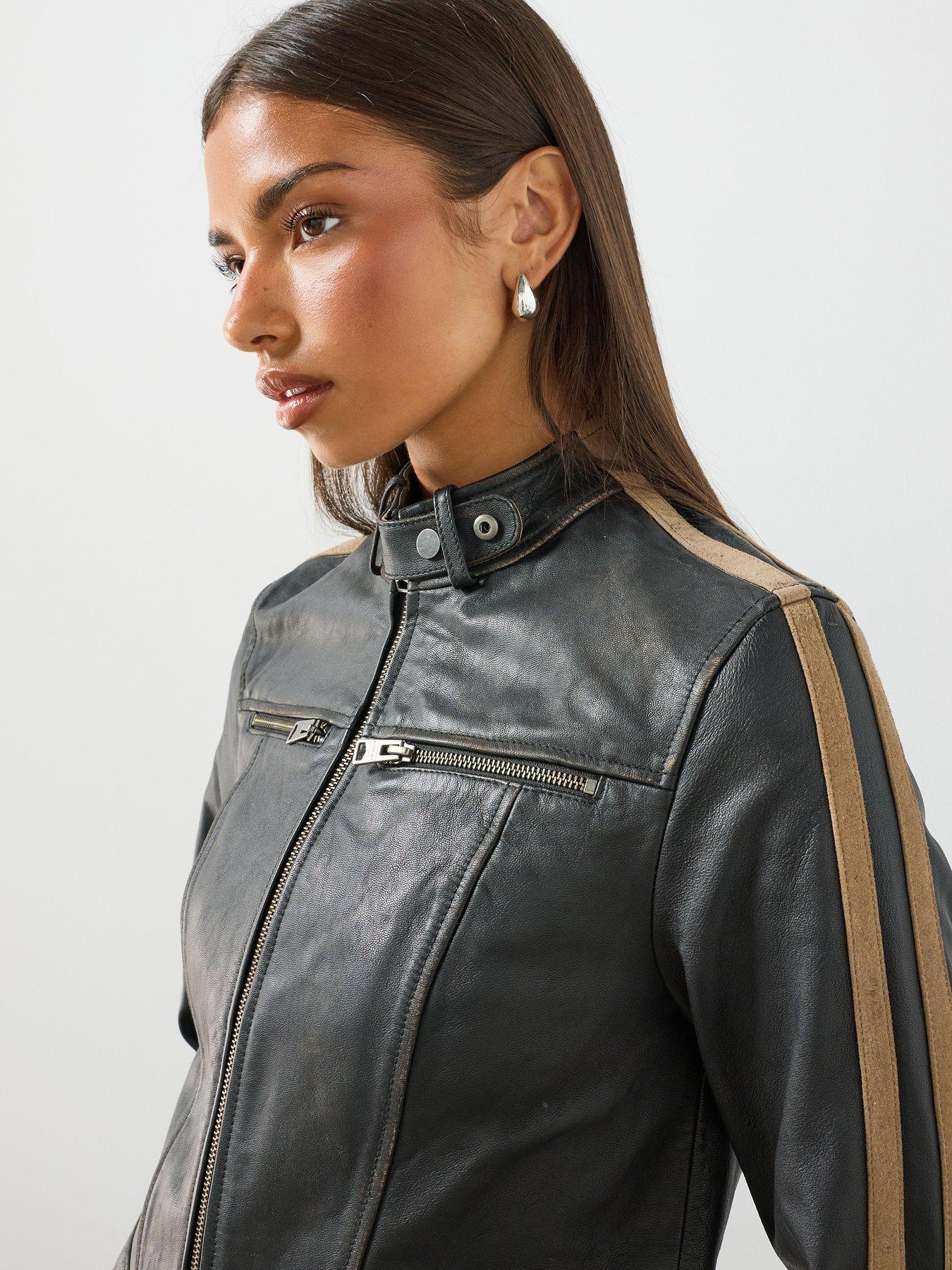 Image 6 of 6 of AllSaints Tiggy Fitted Leather Jacket - Black