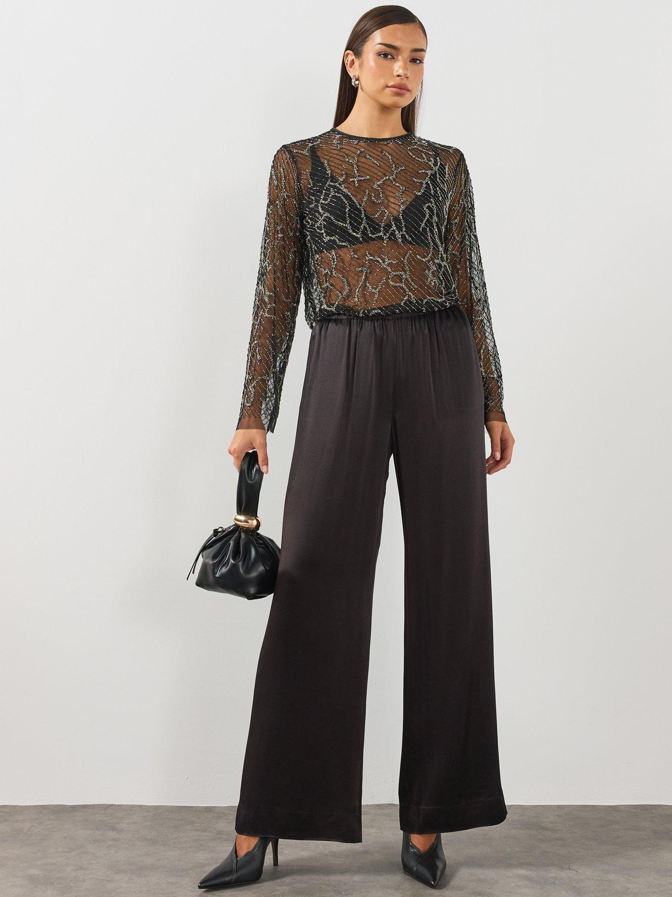 Image 3 of 6 of AllSaints Womens Minty Embellished Mesh Top - Black