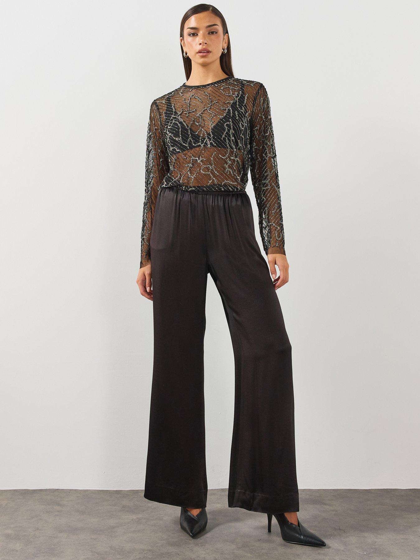 Image 5 of 6 of AllSaints Womens Minty Embellished Mesh Top - Black
