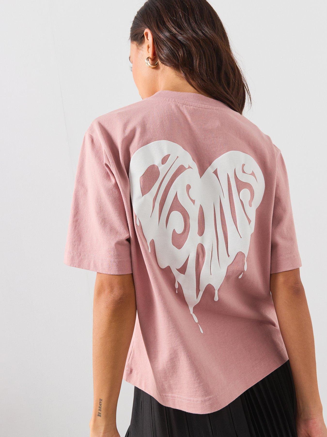 Image 1 of 6 of AllSaints Graphic Crew Neck Top - Pink