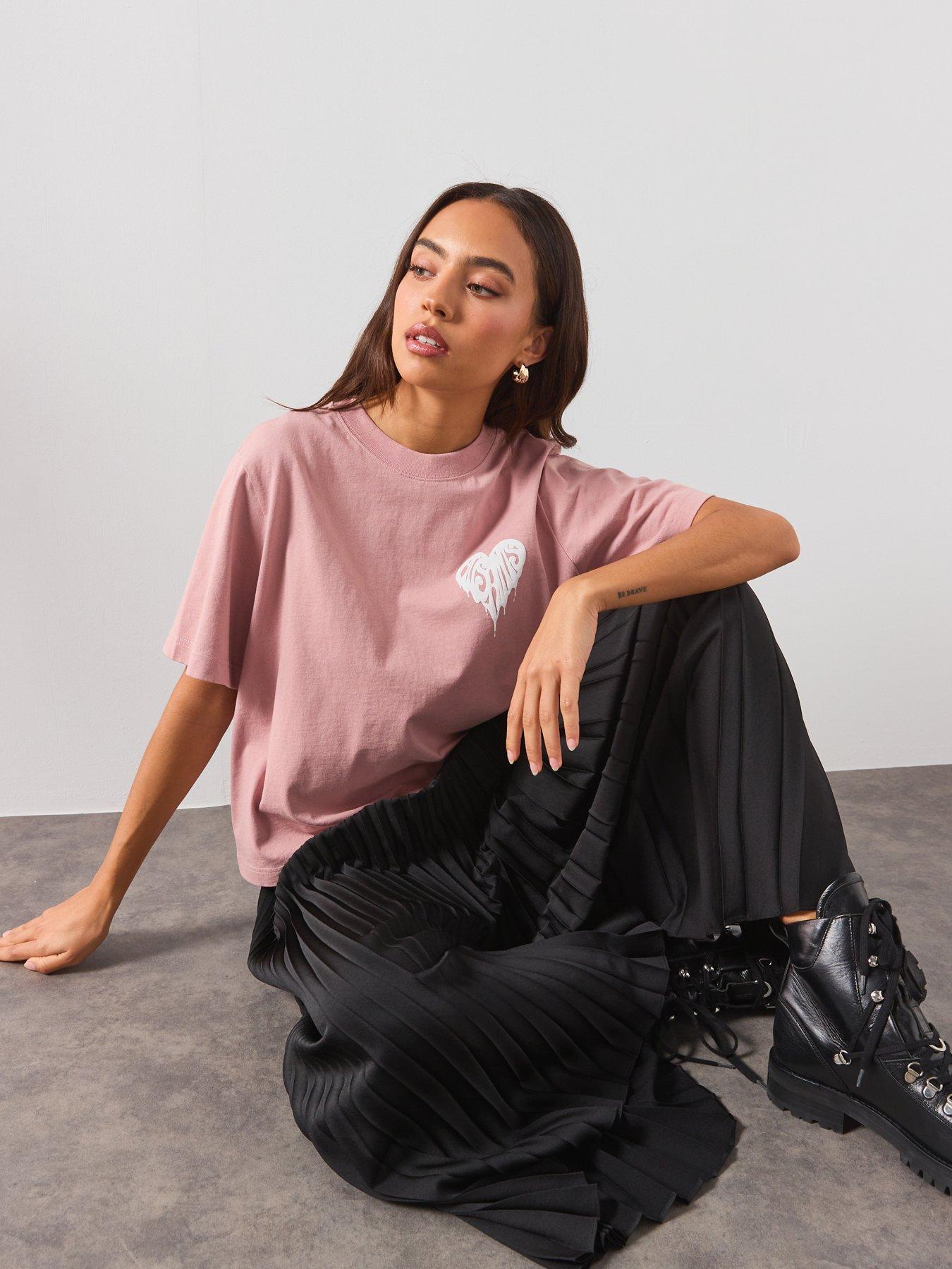 Image 2 of 6 of AllSaints Graphic Crew Neck Top - Pink