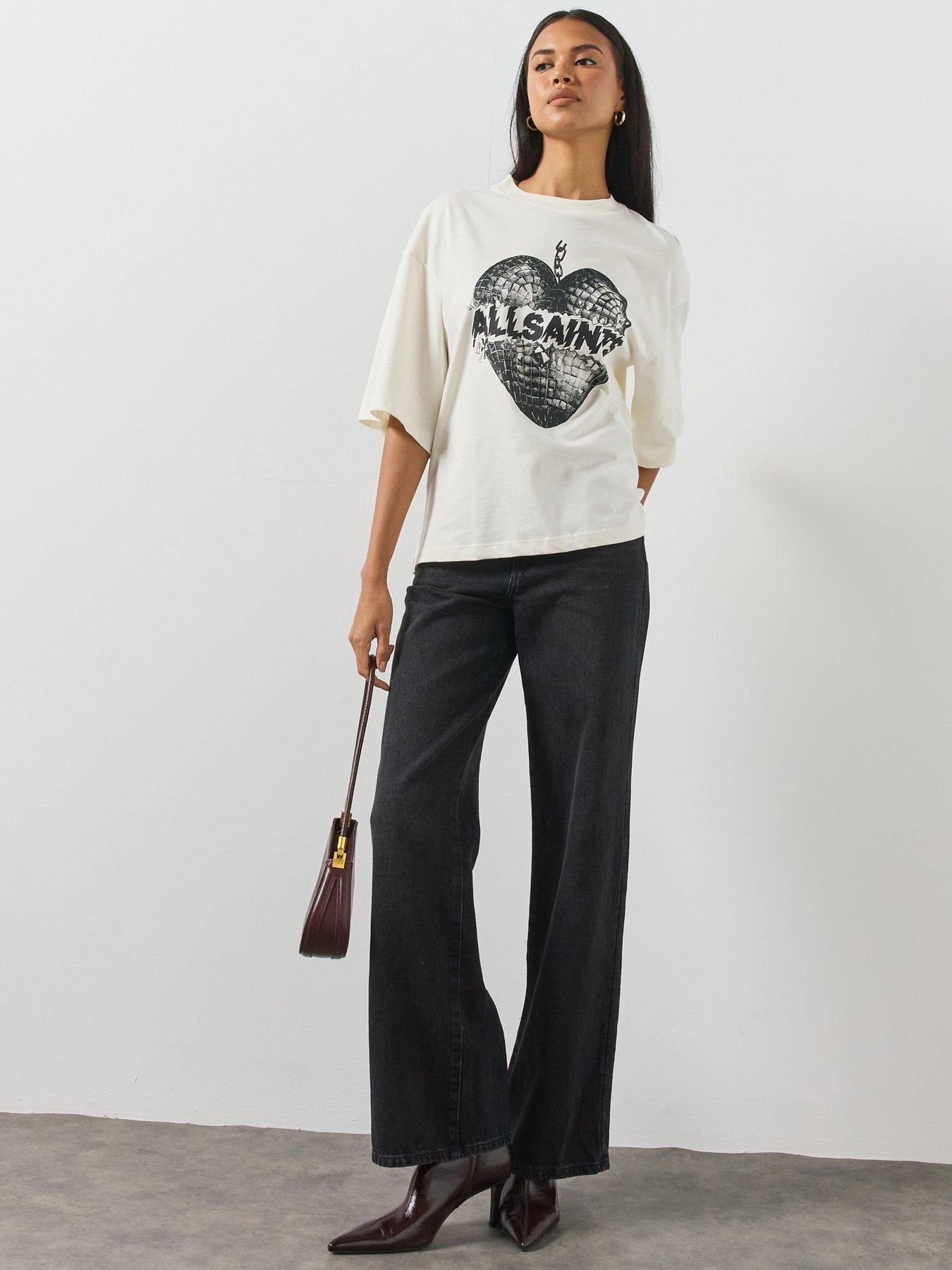 Image 3 of 4 of AllSaints Womens Reflect Amelia Graphic Oversized T-Shirt - White