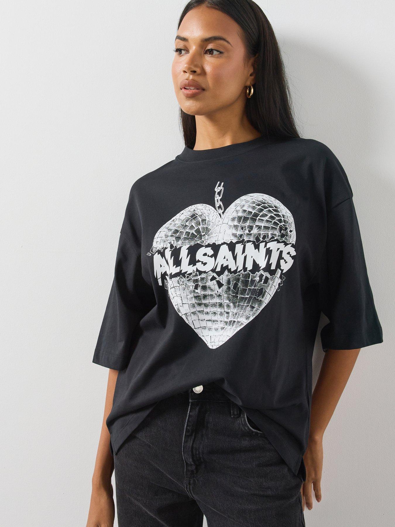 Image 1 of 6 of AllSaints Womens Amelia Oversized Graphic T-Shirt - Black
