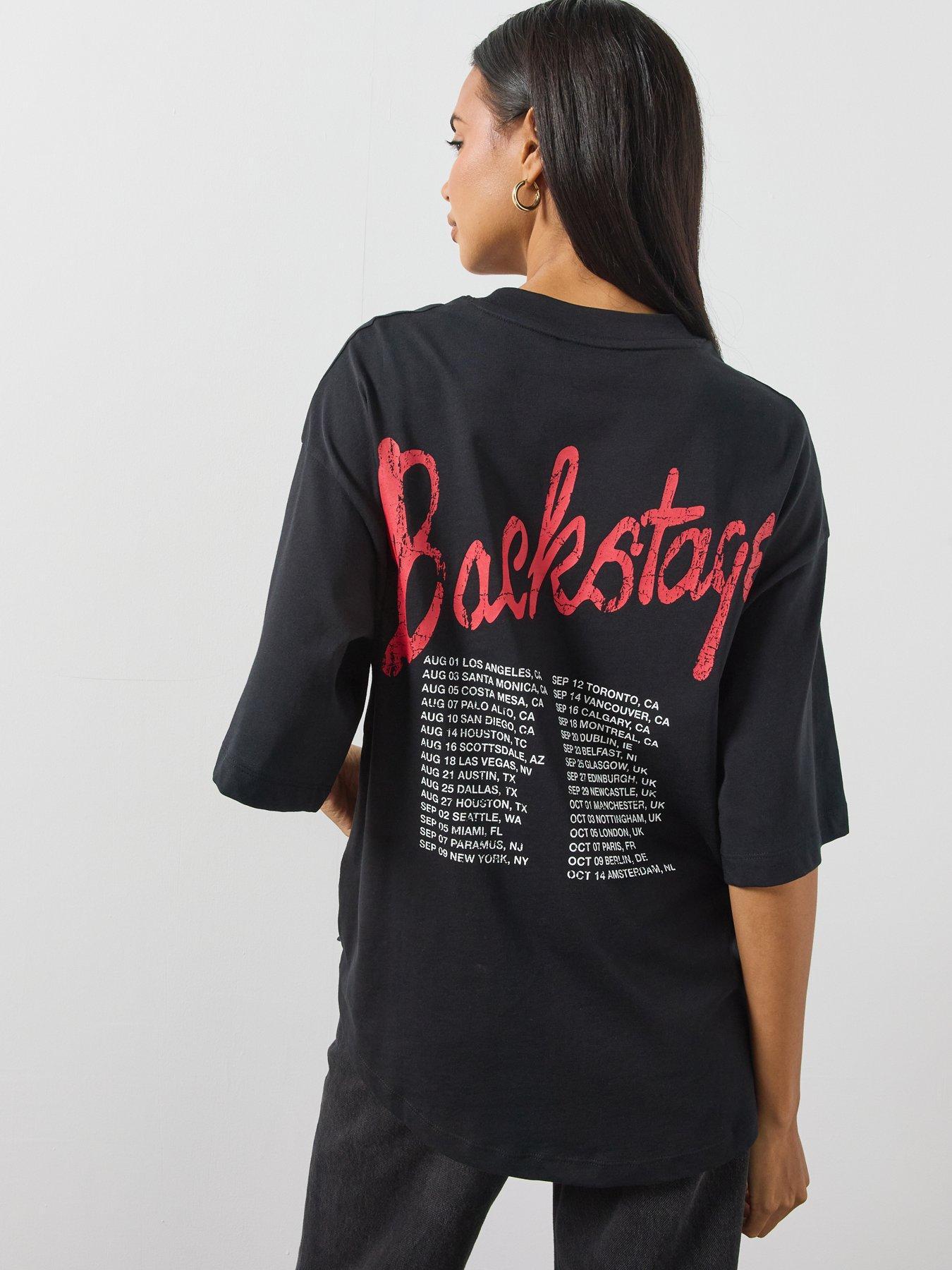 Image 2 of 6 of AllSaints Womens Amelia Oversized Graphic T-Shirt - Black