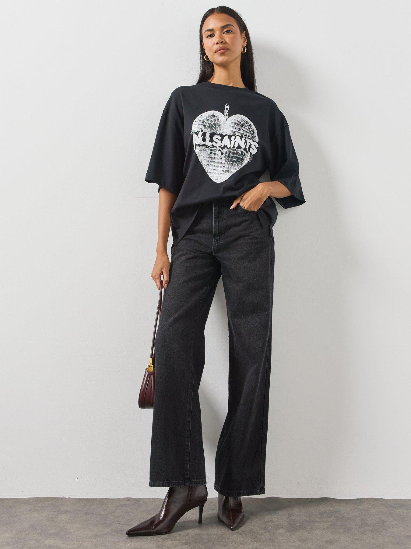 Image 3 of 6 of AllSaints Womens Amelia Oversized Graphic T-Shirt - Black